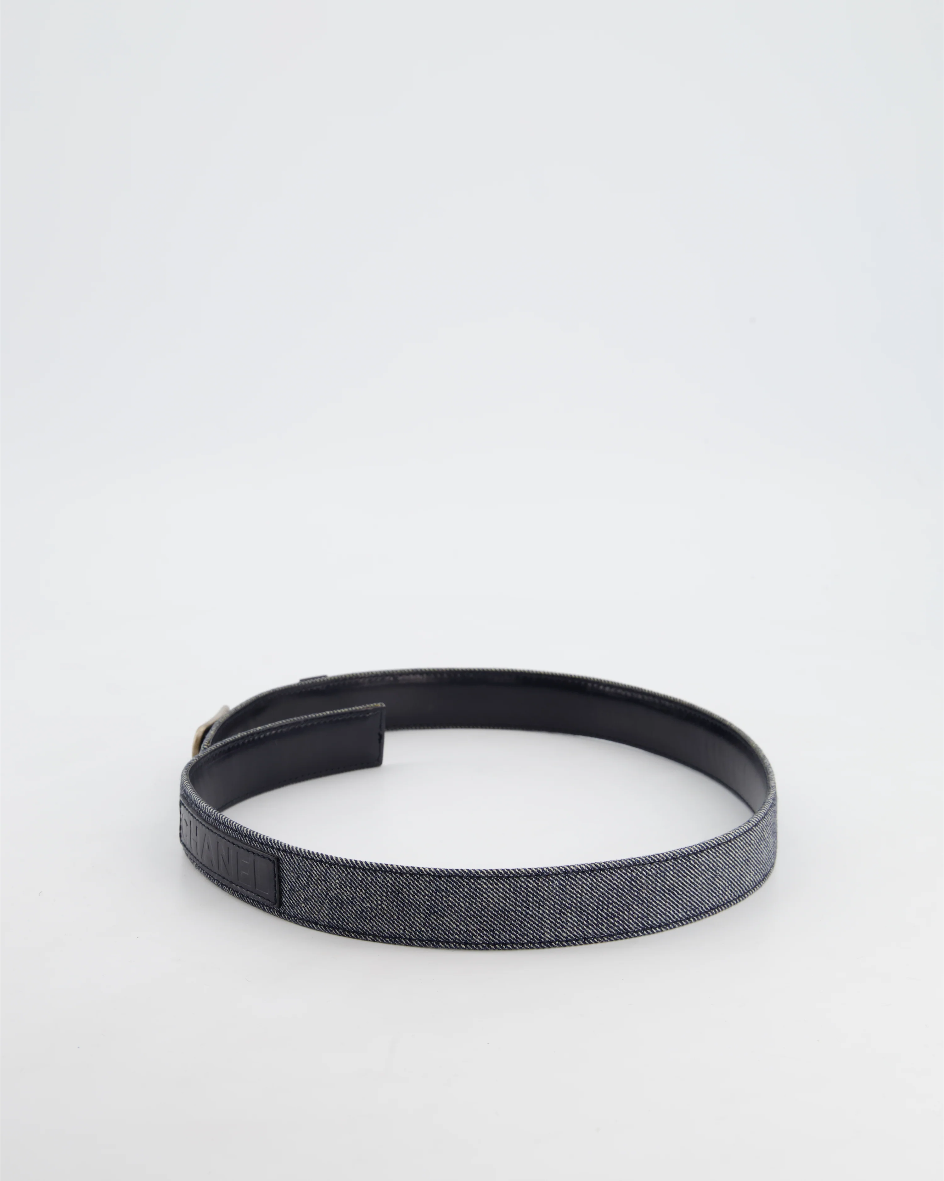 Chanel Vintage Denim & Black Leather Belt with Buckle Detail Size 75cm - Image 7
