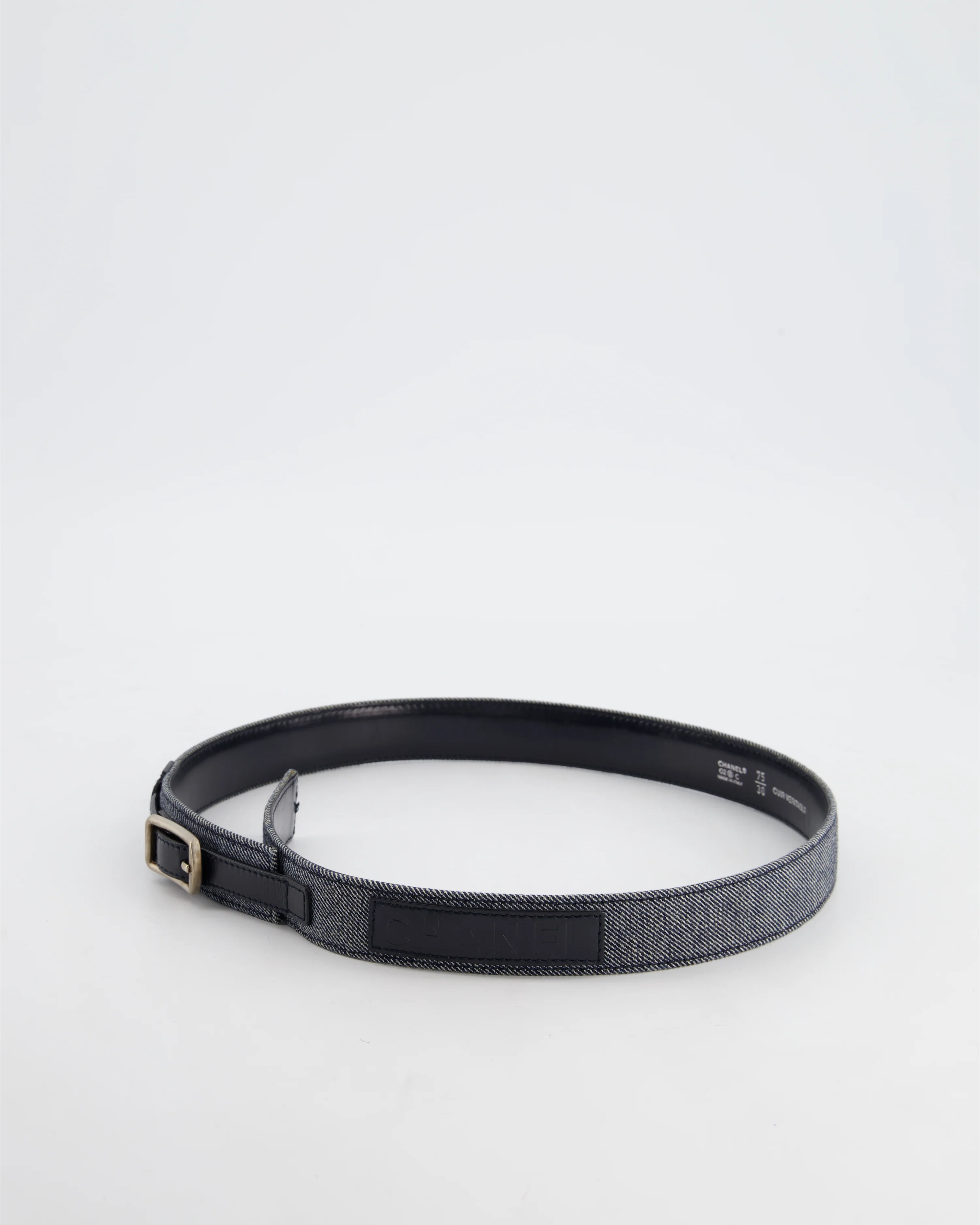 Chanel Vintage Denim & Black Leather Belt with Buckle Detail Size 75cm - Image 8