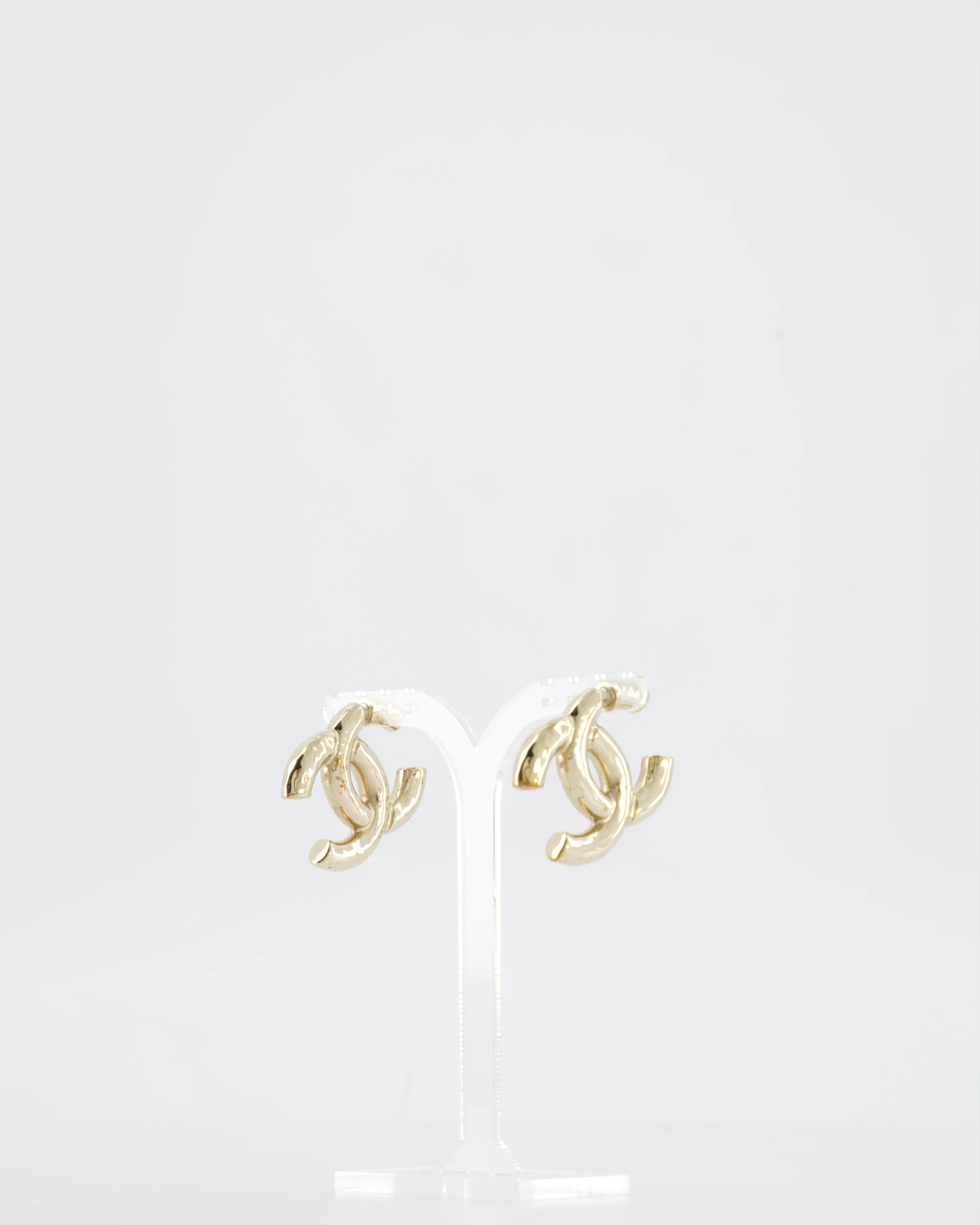 Chanel CC Logo Stud Earrings in Champagne Gold