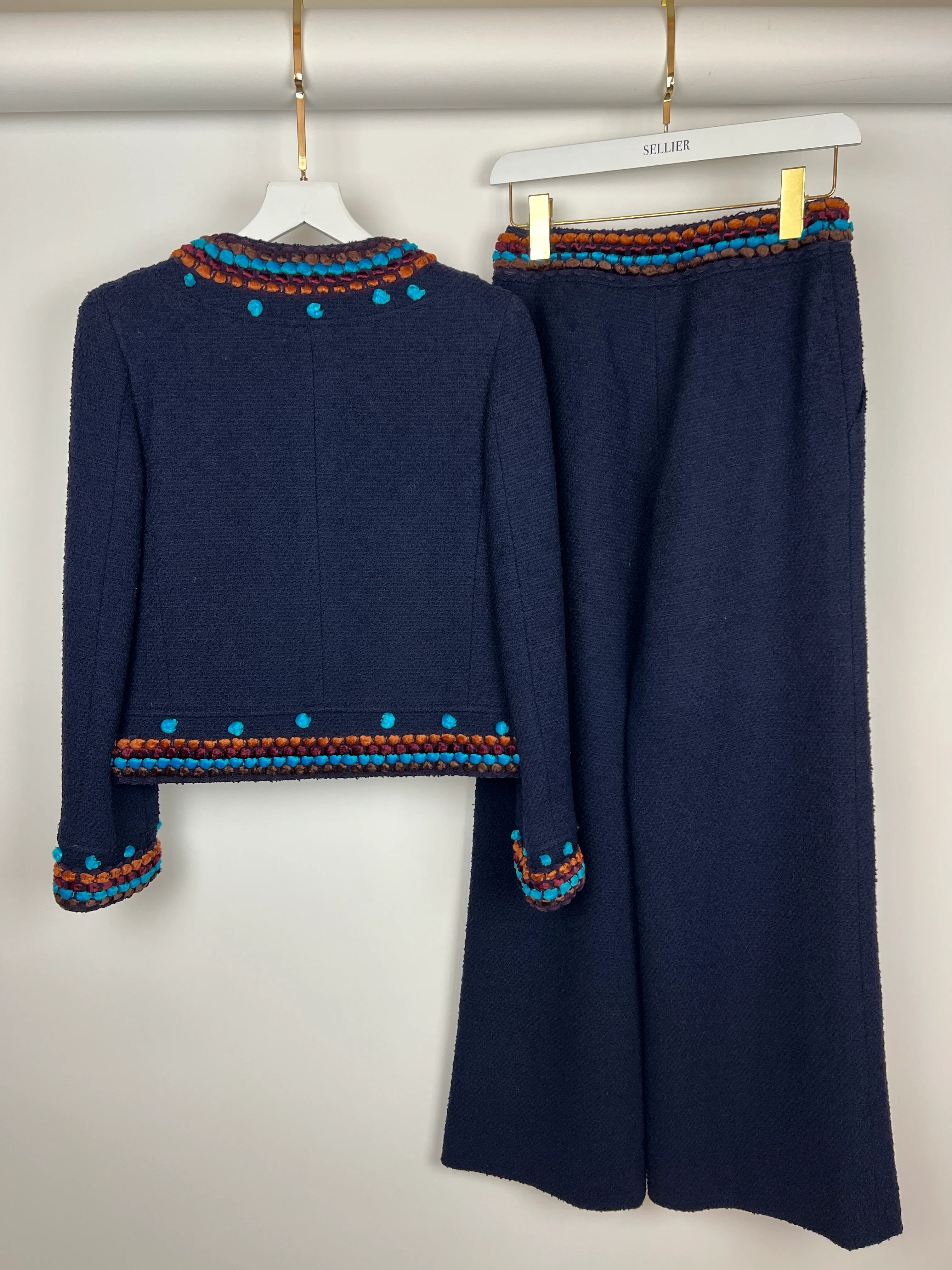 Chanel for Bergdorf Goodman AW/97 Navy Boucle Cropped Jacket with Matching Trousers Size FR 36 (UK 8) - Image 16