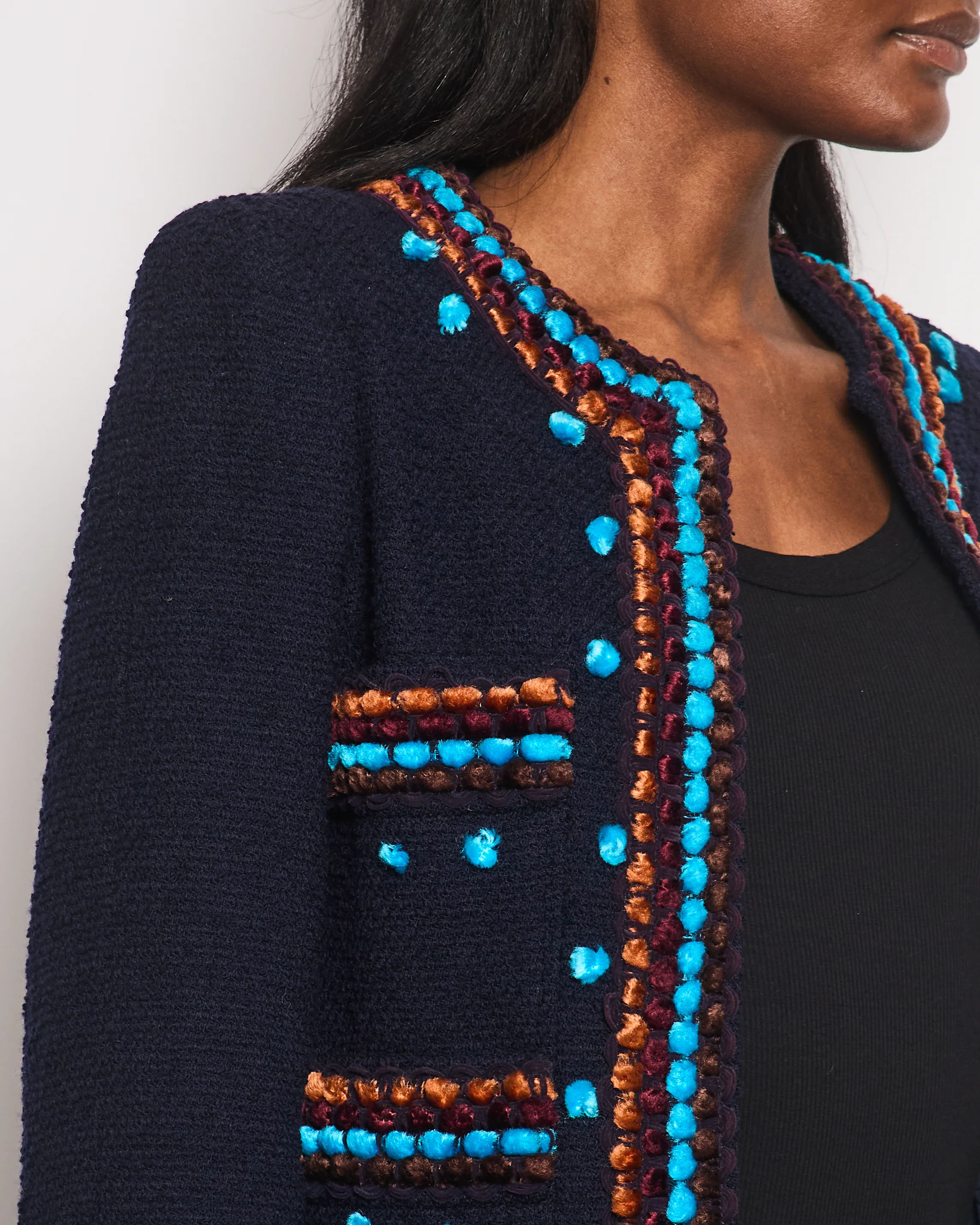 Chanel for Bergdorf Goodman AW/97 Navy Boucle Cropped Jacket with Matching Trousers Size FR 36 (UK 8) - Image 4