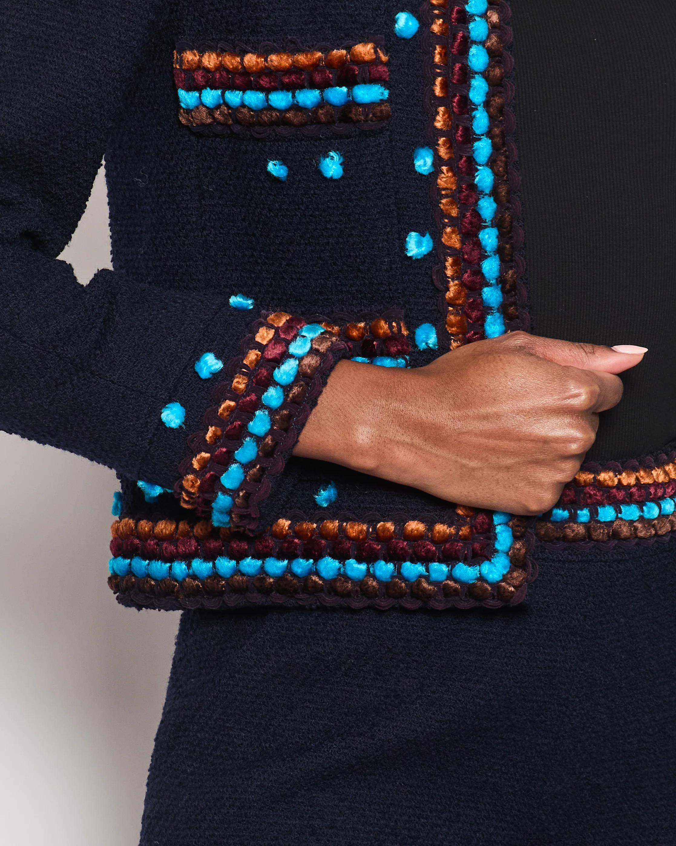 Chanel for Bergdorf Goodman AW/97 Navy Boucle Cropped Jacket with Matching Trousers Size FR 36 (UK 8) - Image 6