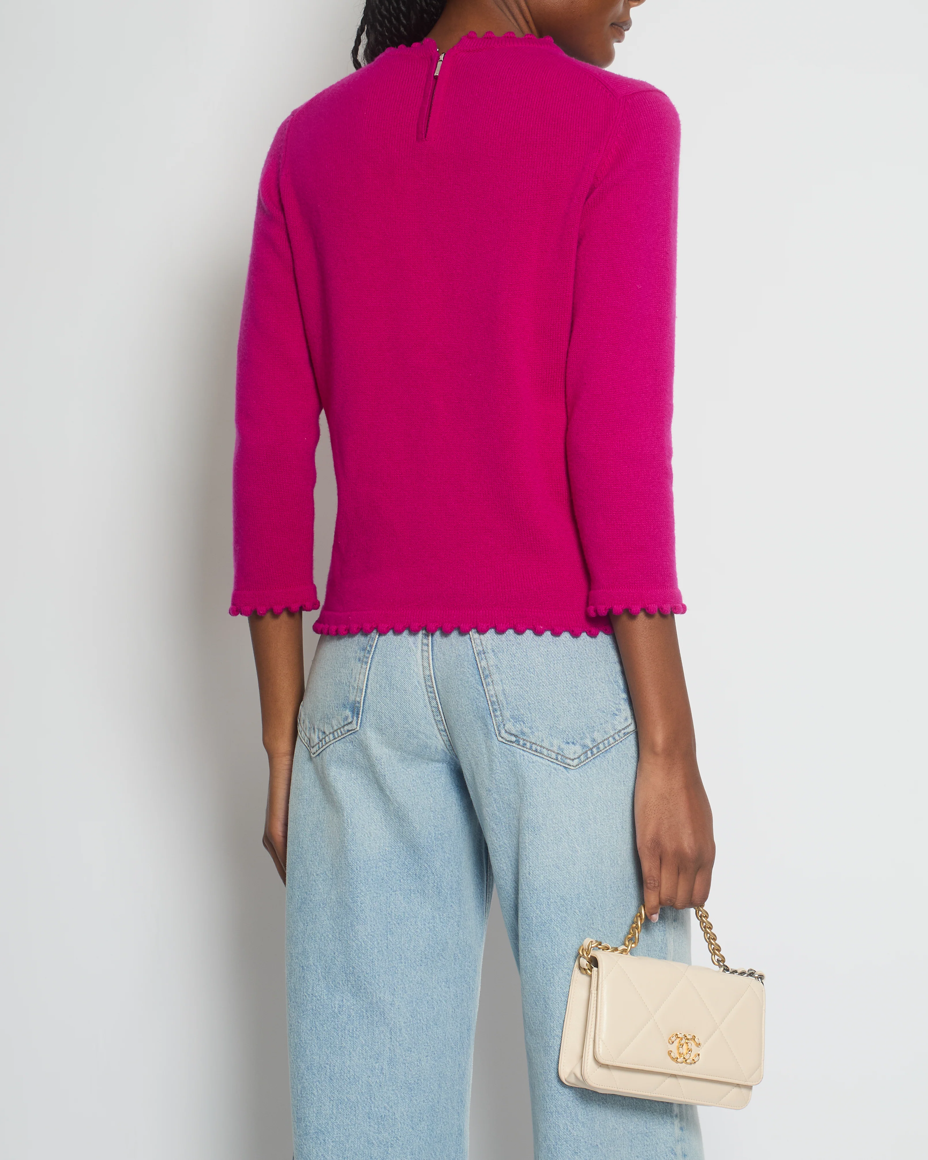 Chanel Fuchsia Long Sleeve Cardigan with Button and Pocket Detail Size FR 40 UK 12) - Image 2