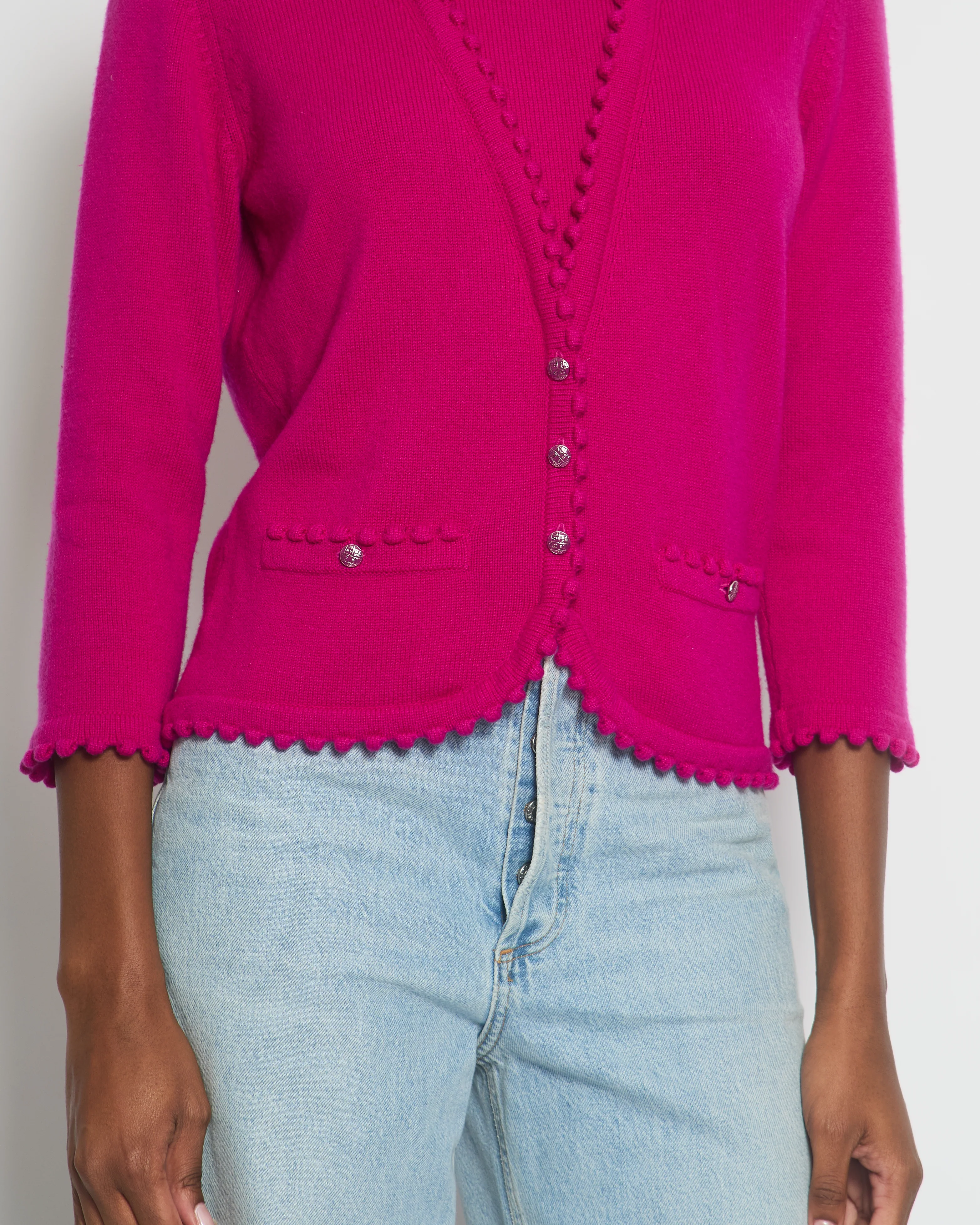 Chanel Fuchsia Long Sleeve Cardigan with Button and Pocket Detail Size FR 40 UK 12) - Image 3