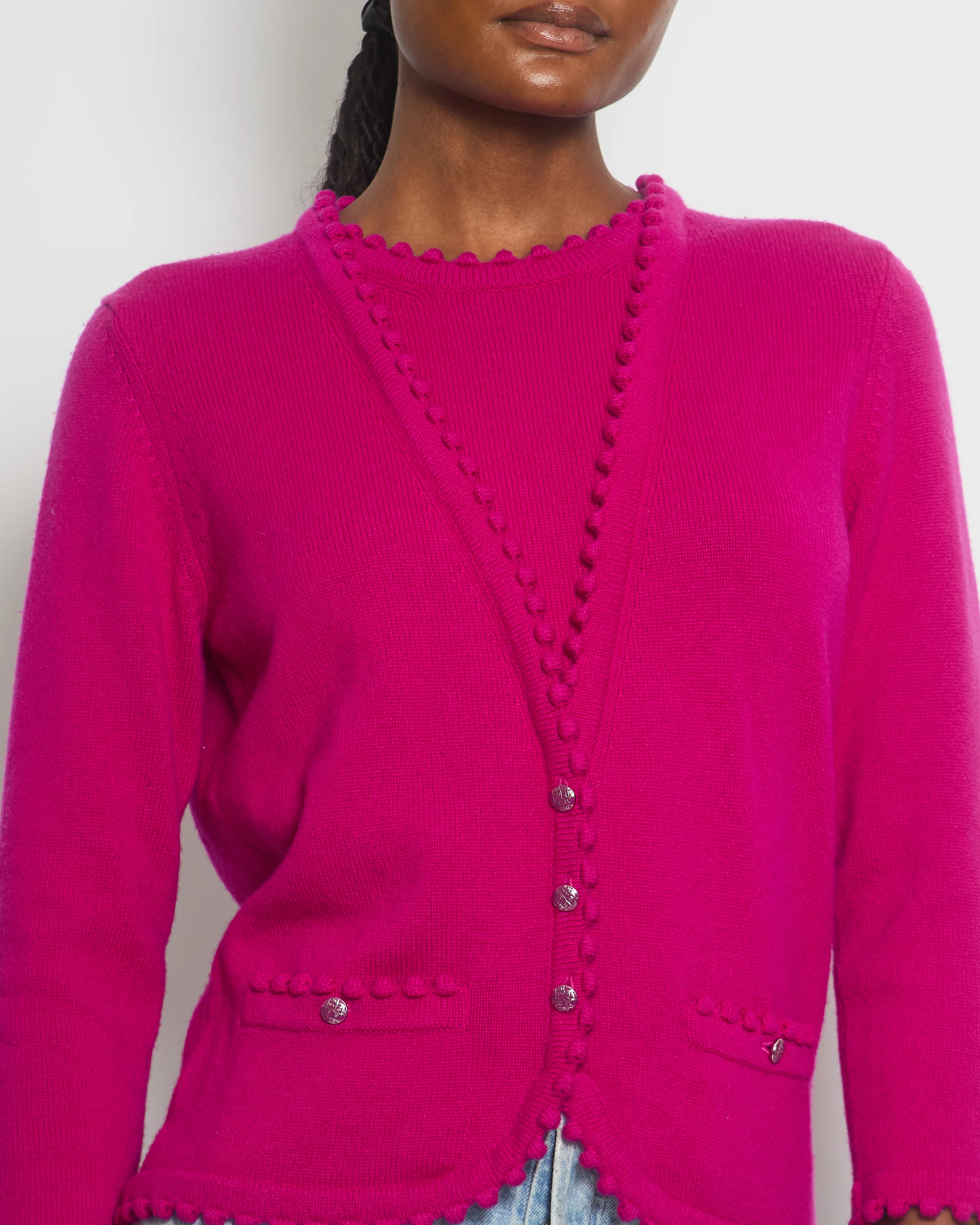 Chanel Fuchsia Long Sleeve Cardigan with Button and Pocket Detail Size FR 40 UK 12) - Image 4
