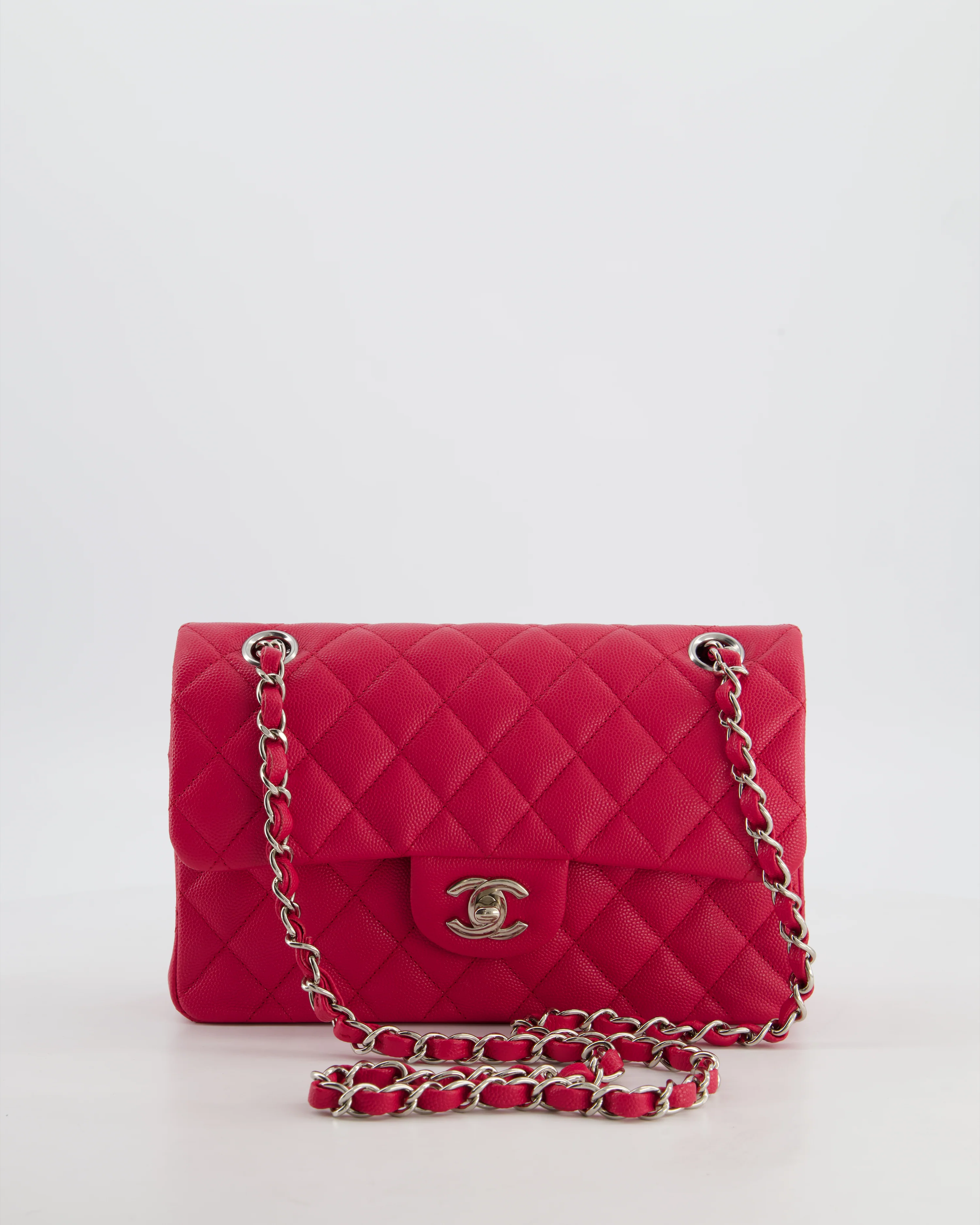 Chanel Fuchsia Pink Small Classic Double Flap Bag Caviar Leather with Silver Hardware - Image 3