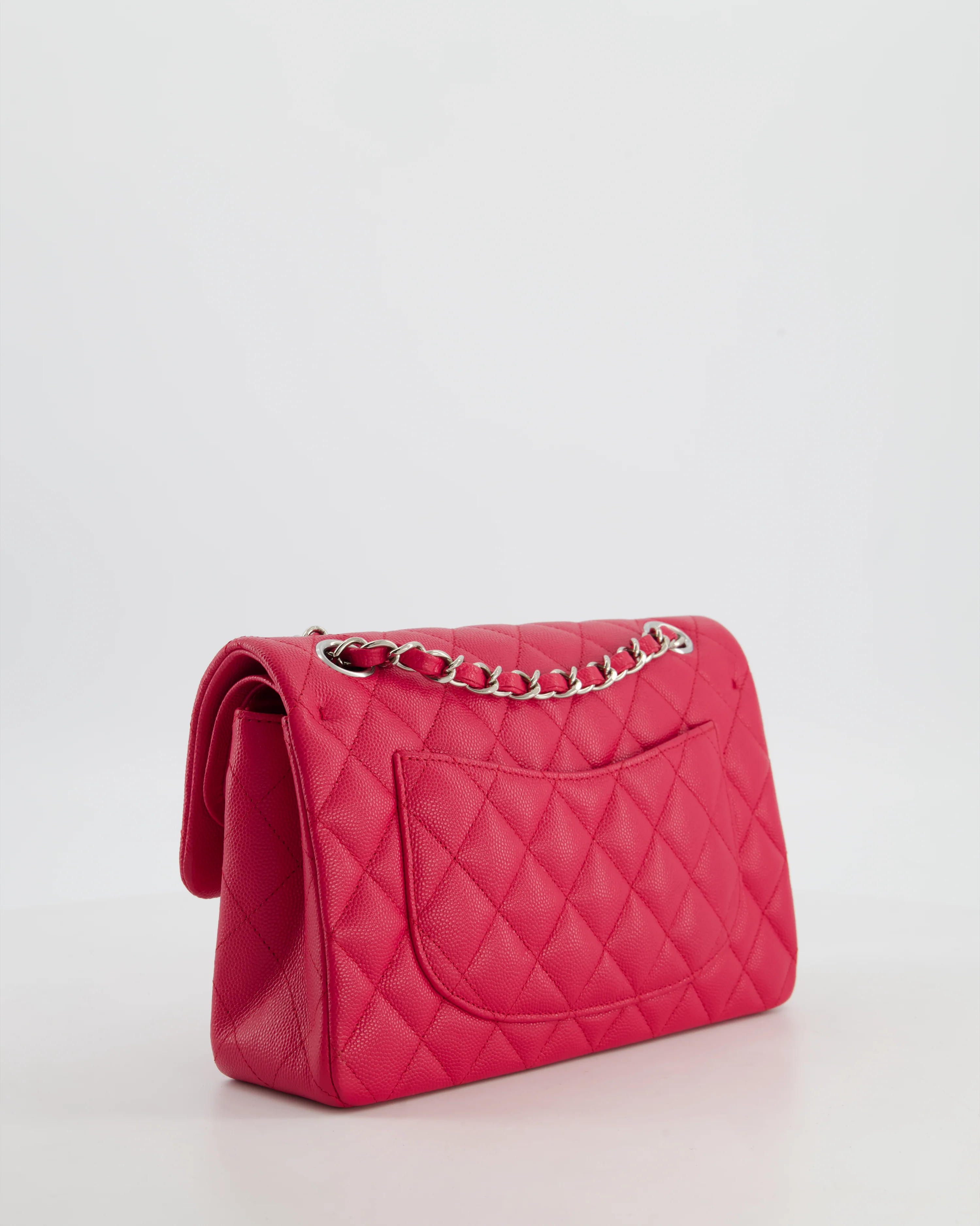 Chanel Fuchsia Pink Small Classic Double Flap Bag Caviar Leather with Silver Hardware - Image 9