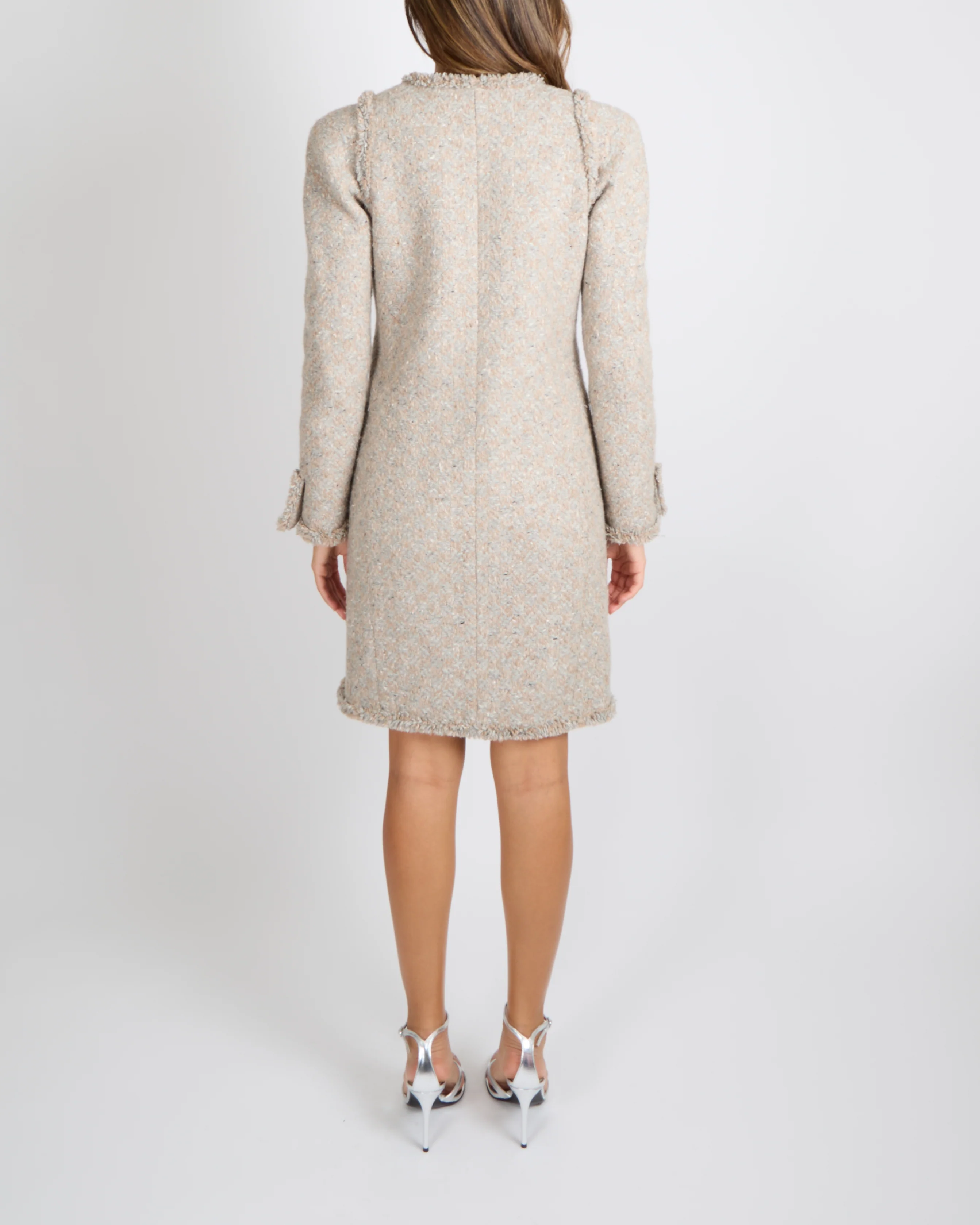 Chanel FW17 Runway Beige Tweed Belted Coat with Clear CC Logo Buttons Size FR 38 (UK 10) RRP £5,250 - Image 3