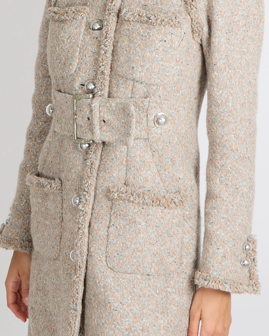 Chanel FW17 Runway Beige Tweed Belted Coat with Clear CC Logo Buttons Size FR 38 (UK 10) RRP £5,250 - Image 4