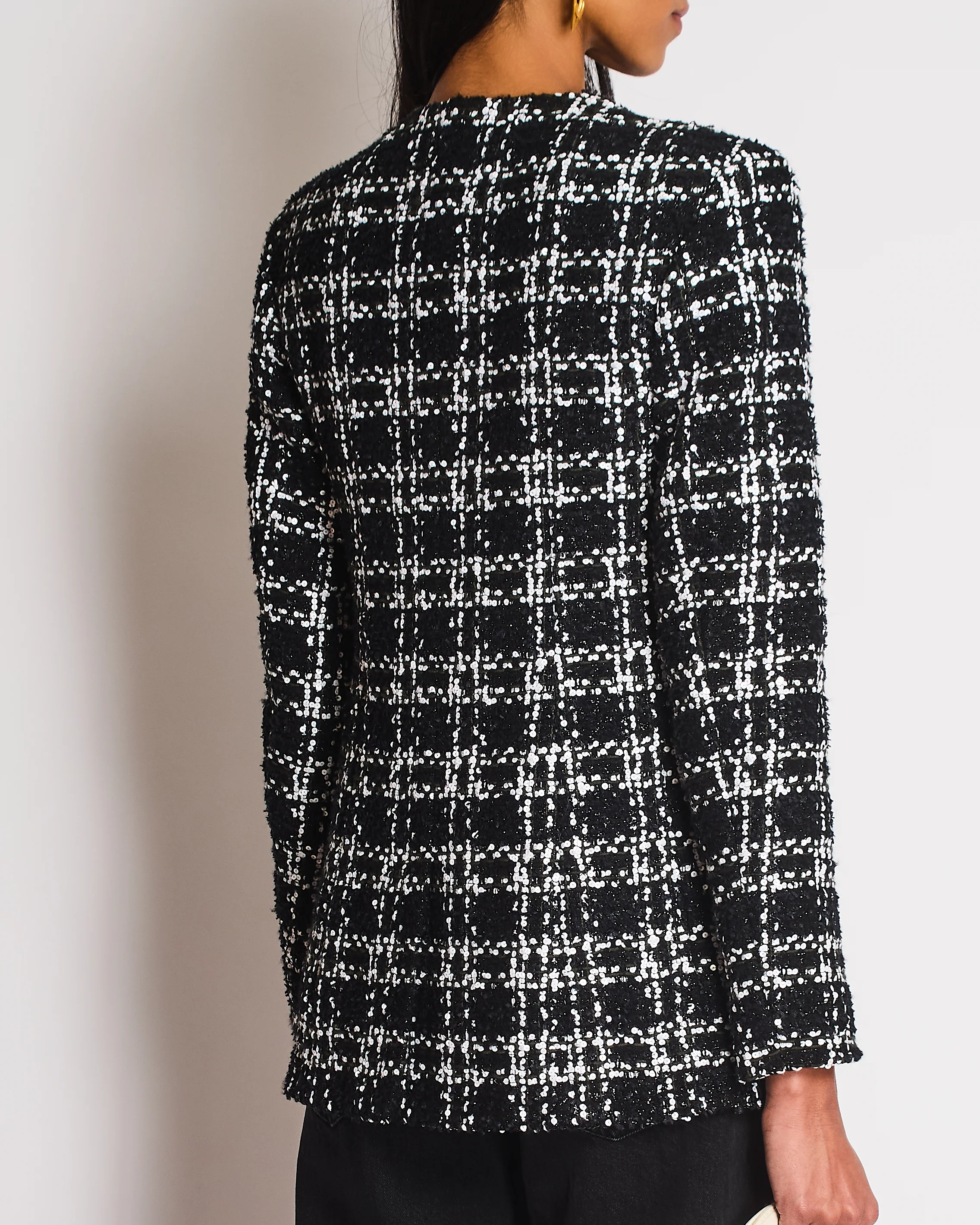 Chanel FW22 Black and White Checkered Tweed Jacket With White Sequins Details Size FR 34 (UK 6) - Image 4