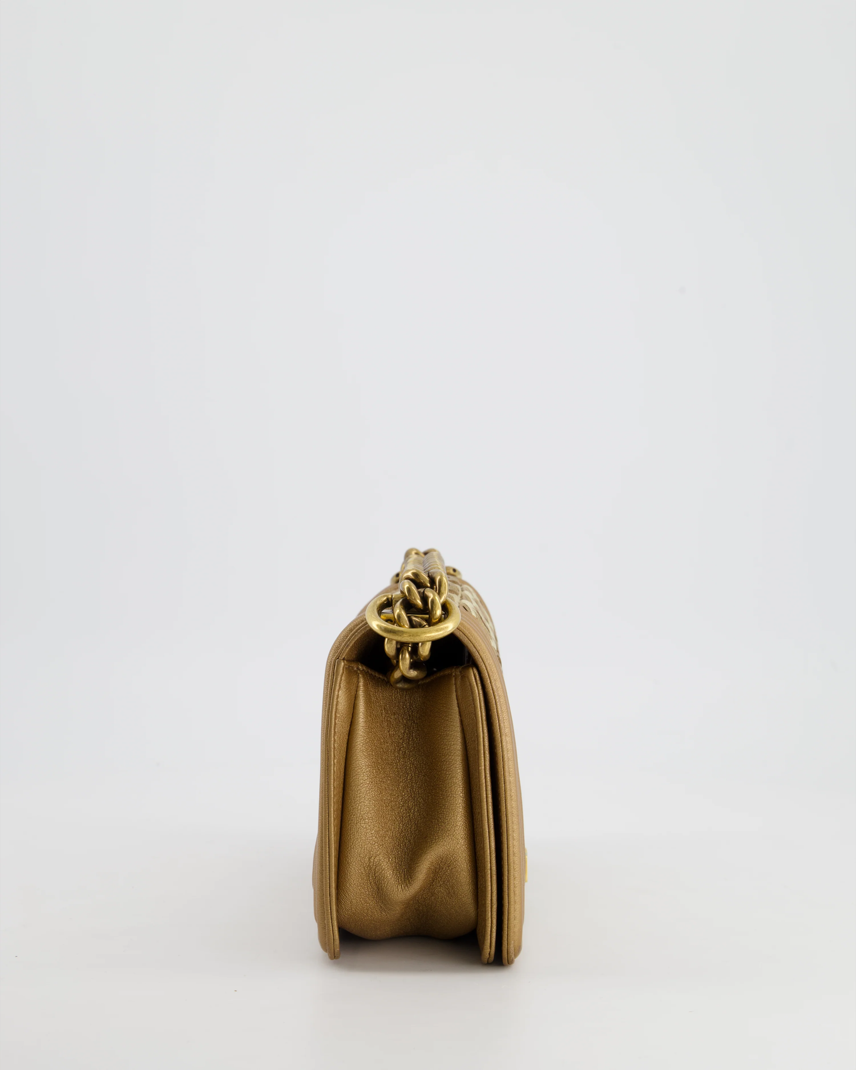 *LIMITED EDITION* Chanel Gold Metallic Small Boy Bag In Calfskin Leather with Antique Gold Hardware CC Details - Image 18