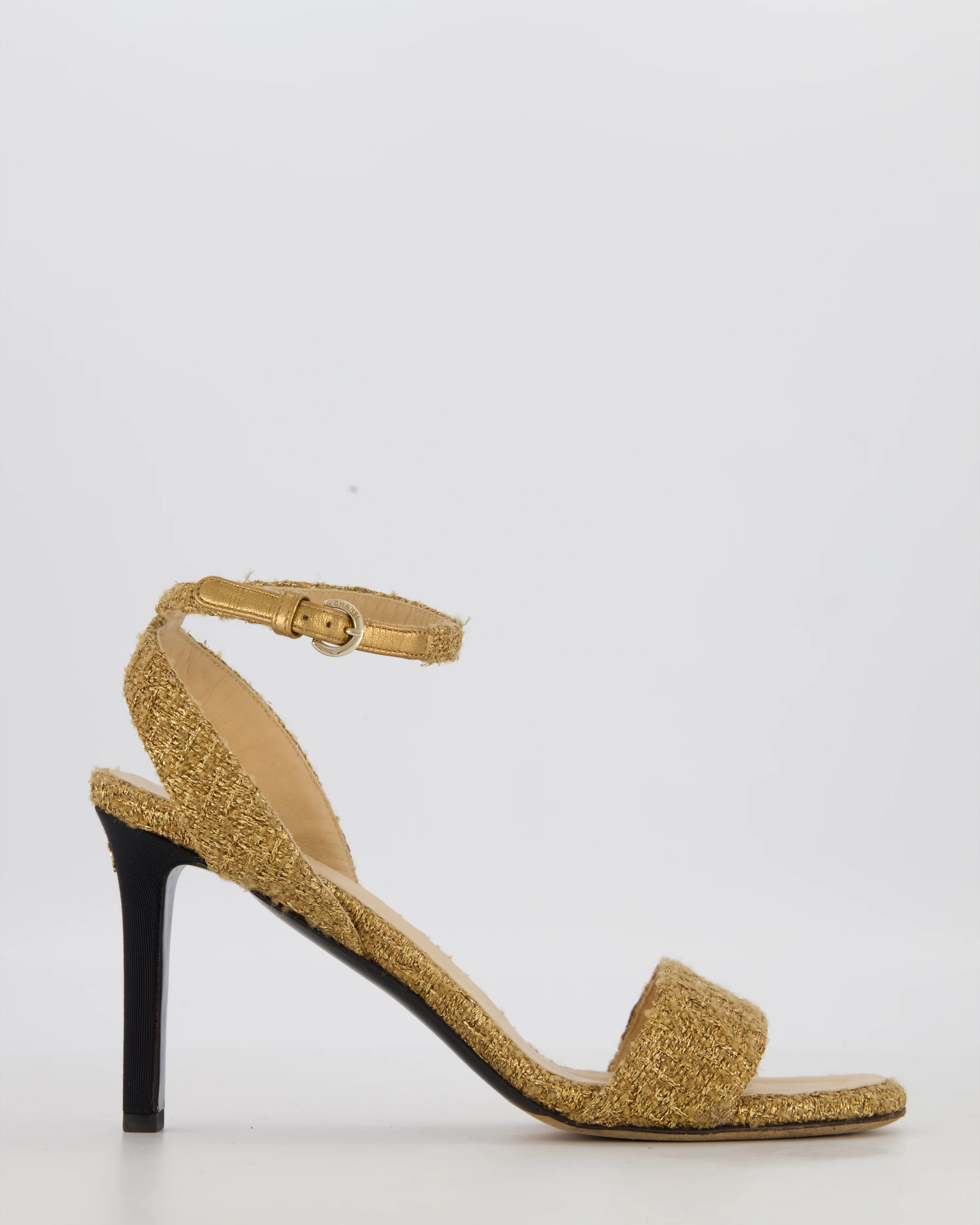 Chanel Gold Tweed CC Open-Toe Heels Size EU 37.5C