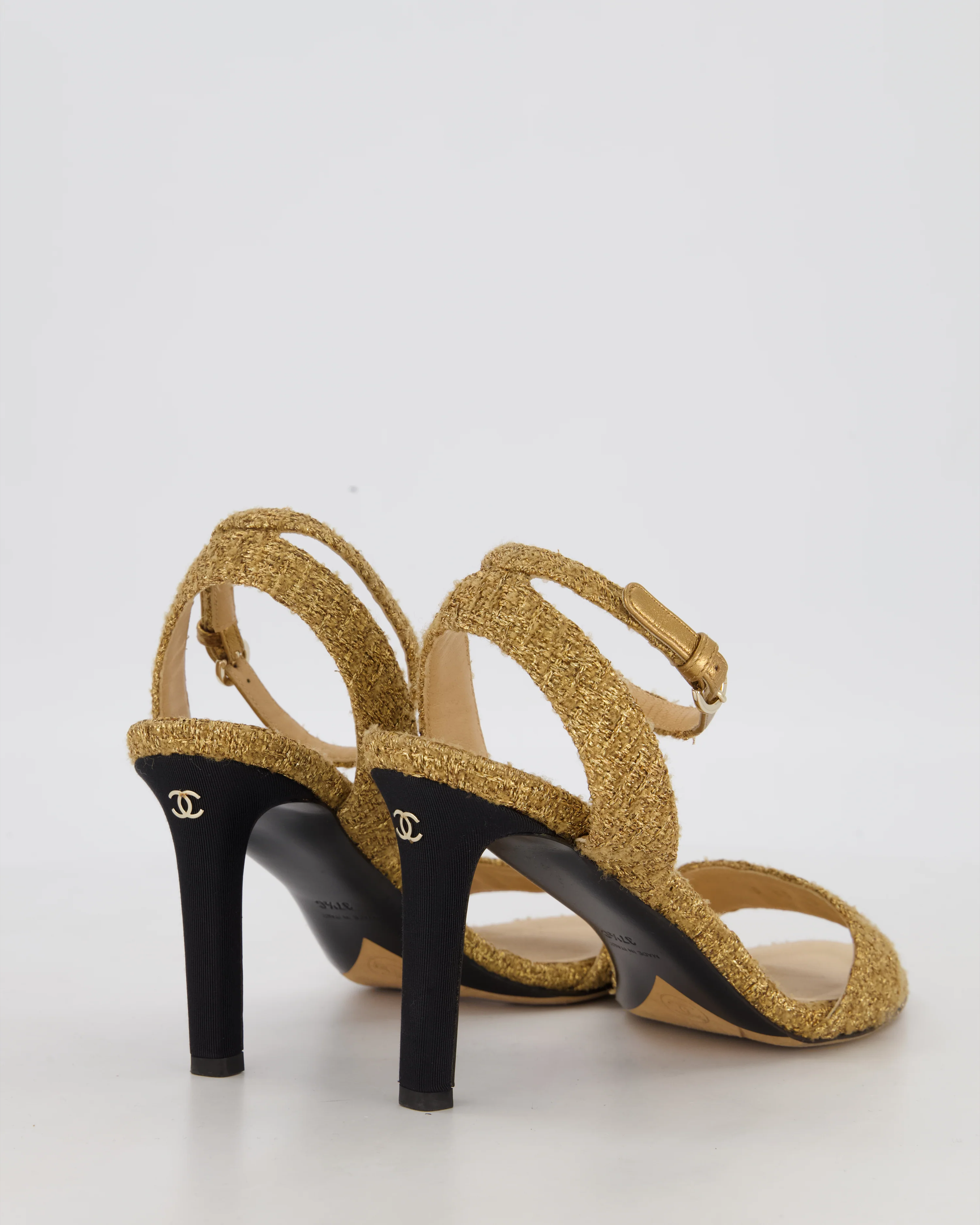 Chanel Gold Tweed CC Open-Toe Heels Size EU 37.5C - Image 3