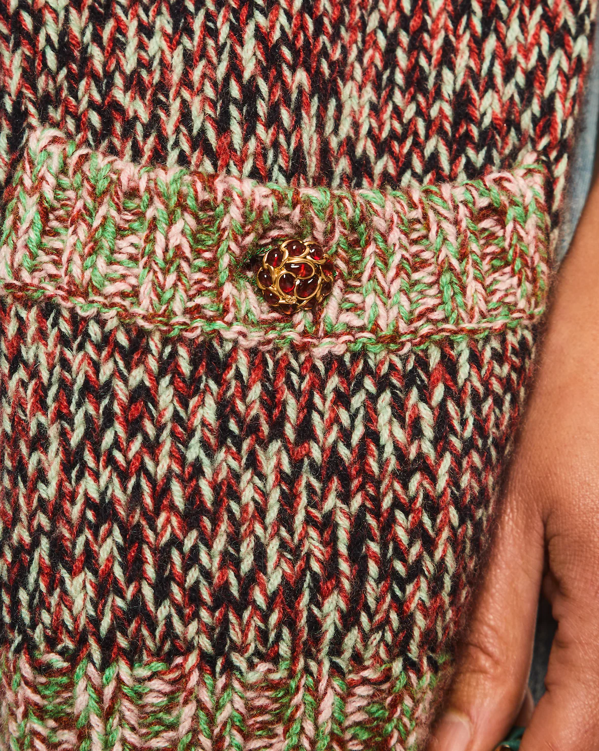 Chanel Green & Burgundy Knitted Scarf Gilet with CC Pocket Detail Size L (UK 12/14) - Image 5
