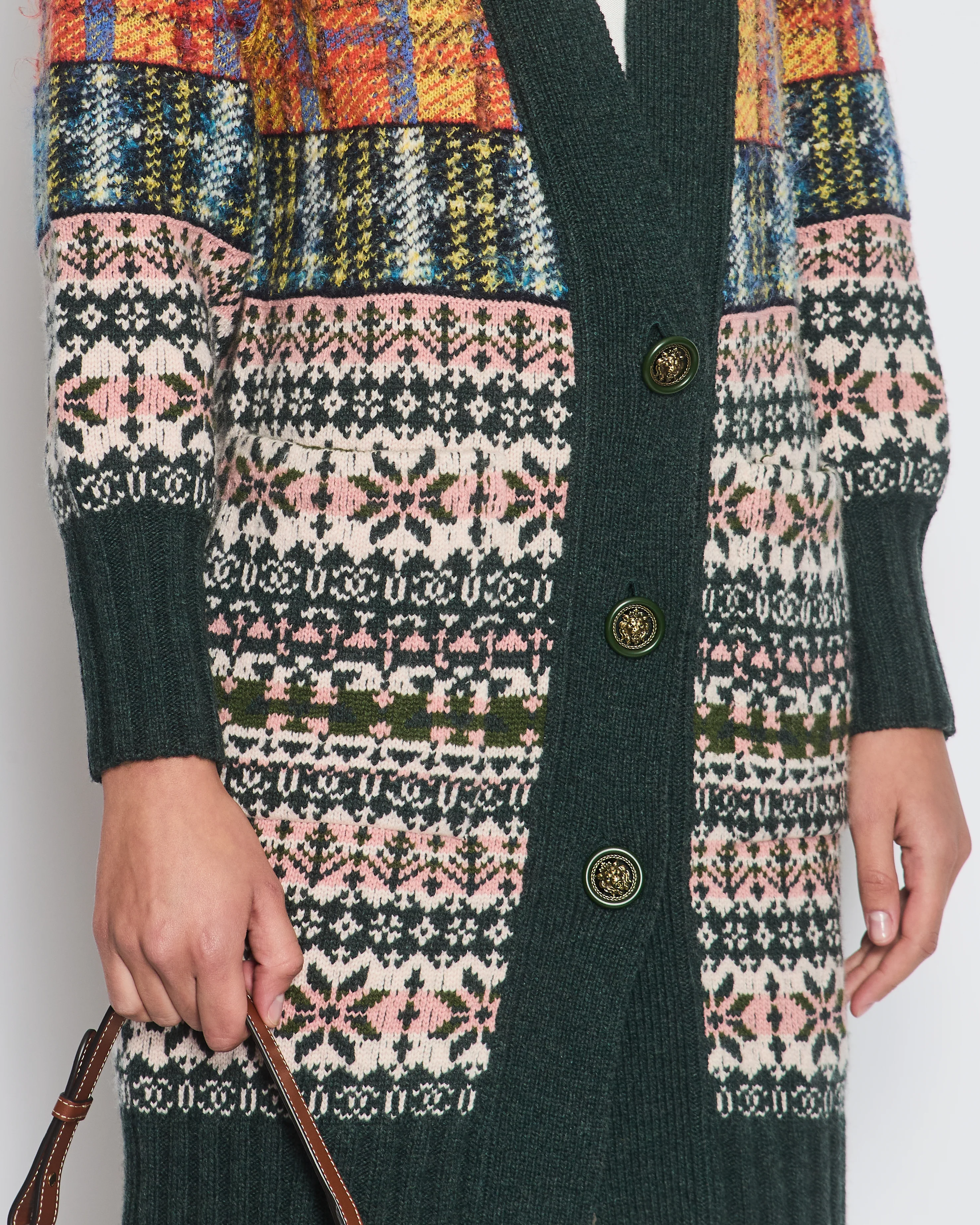 Chanel Green Metiers D'Art Paris-Edinburgh Long-Line Cardigan with Lion Button Detail Size FR 34 (UK 6) - Image 5