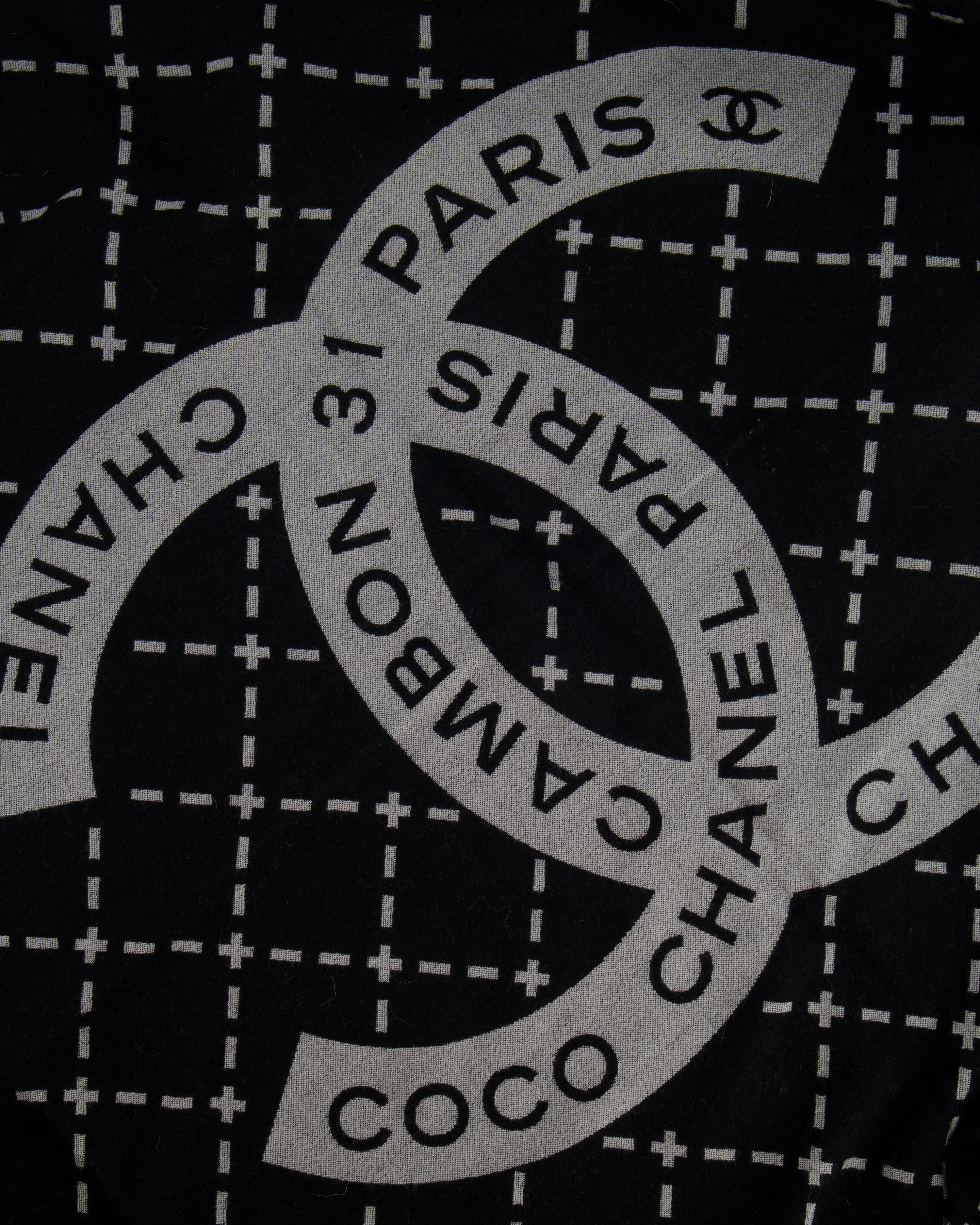 Chanel Grey and Black Wool Blanket, with Pouch and Eye Mask Set with CC Logo Prints - Image 6