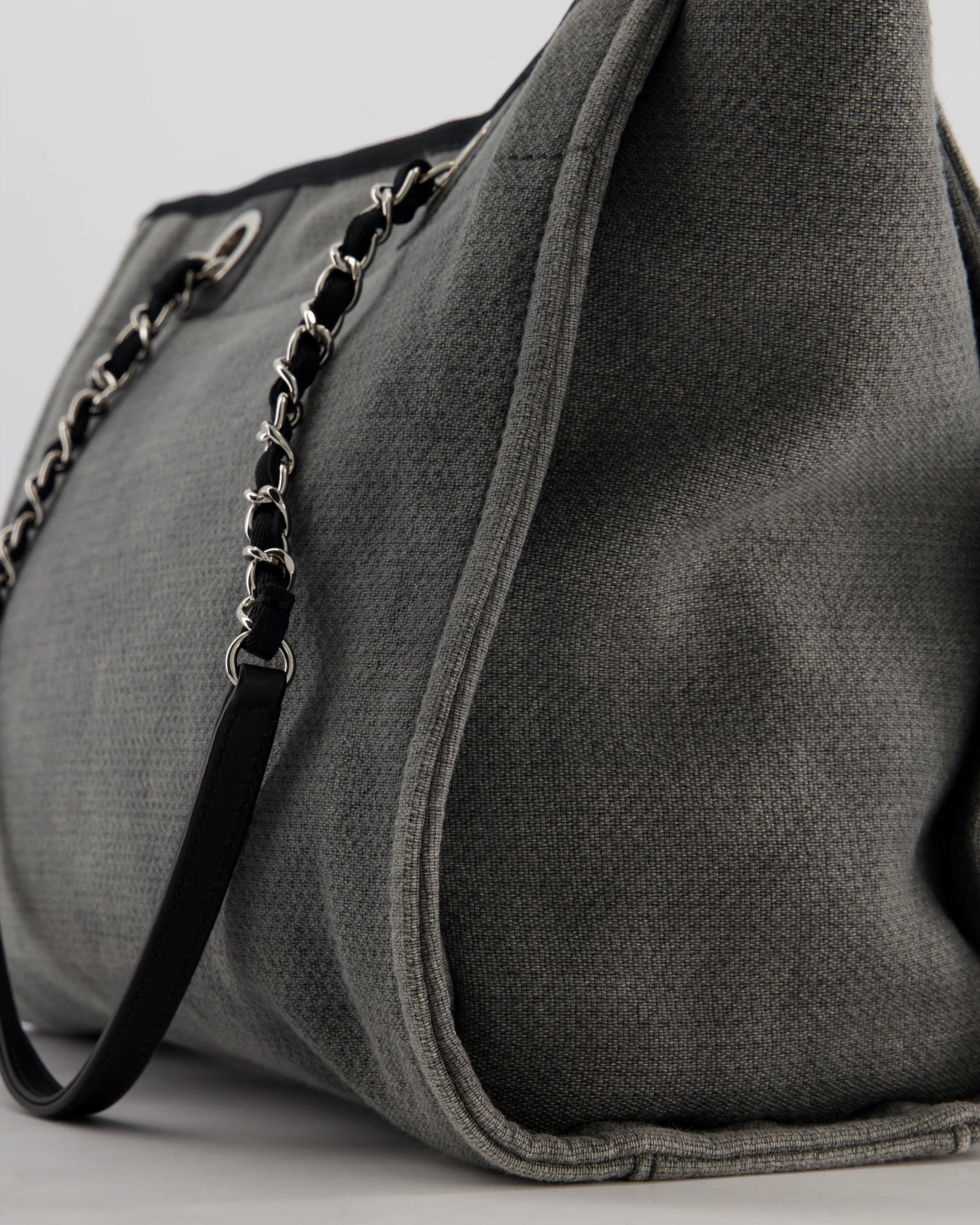 Chanel Grey Black Small Canvas Deauville Tote Bag with Silver Hardware - Image 12