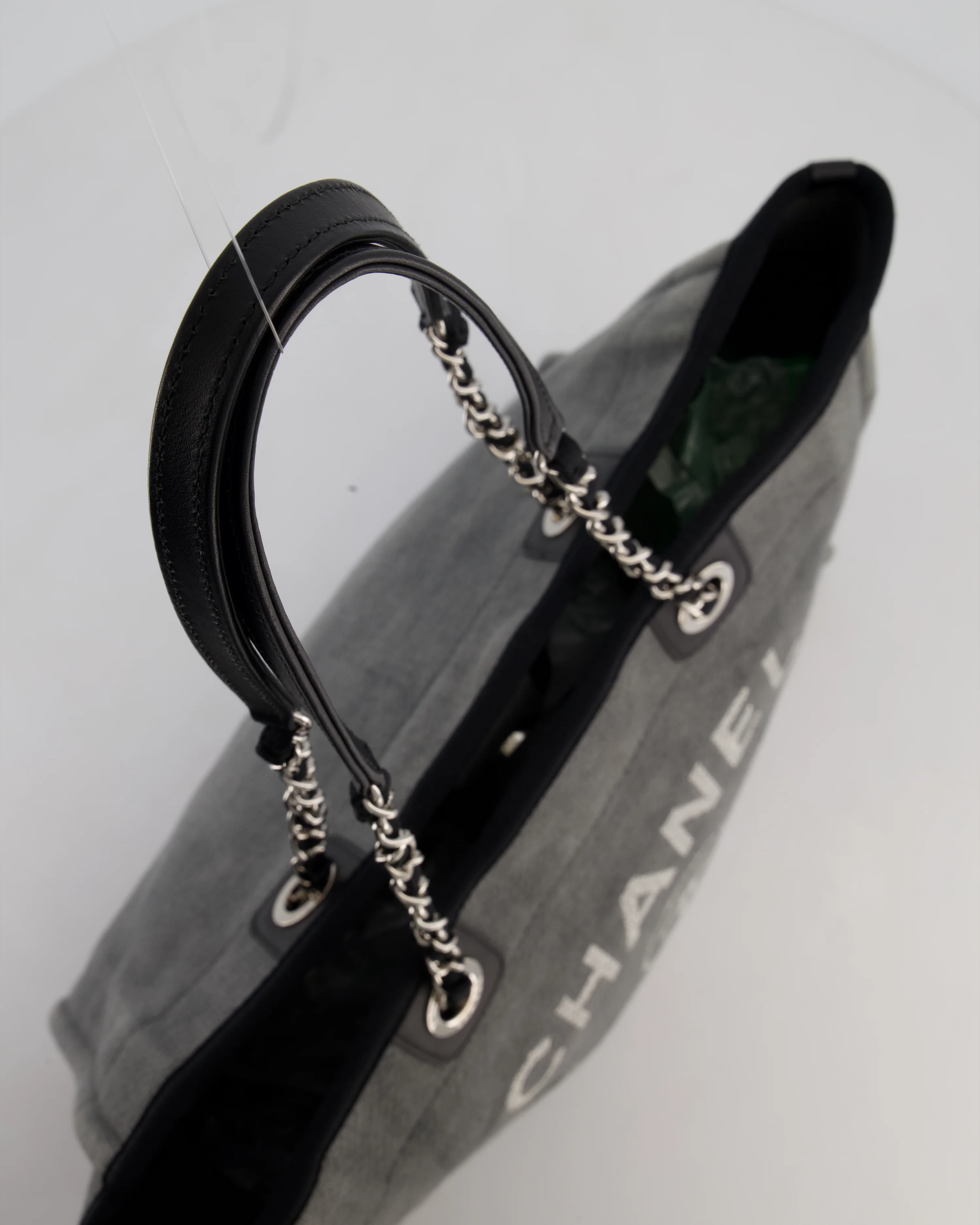 Chanel Grey Black Small Canvas Deauville Tote Bag with Silver Hardware - Image 15