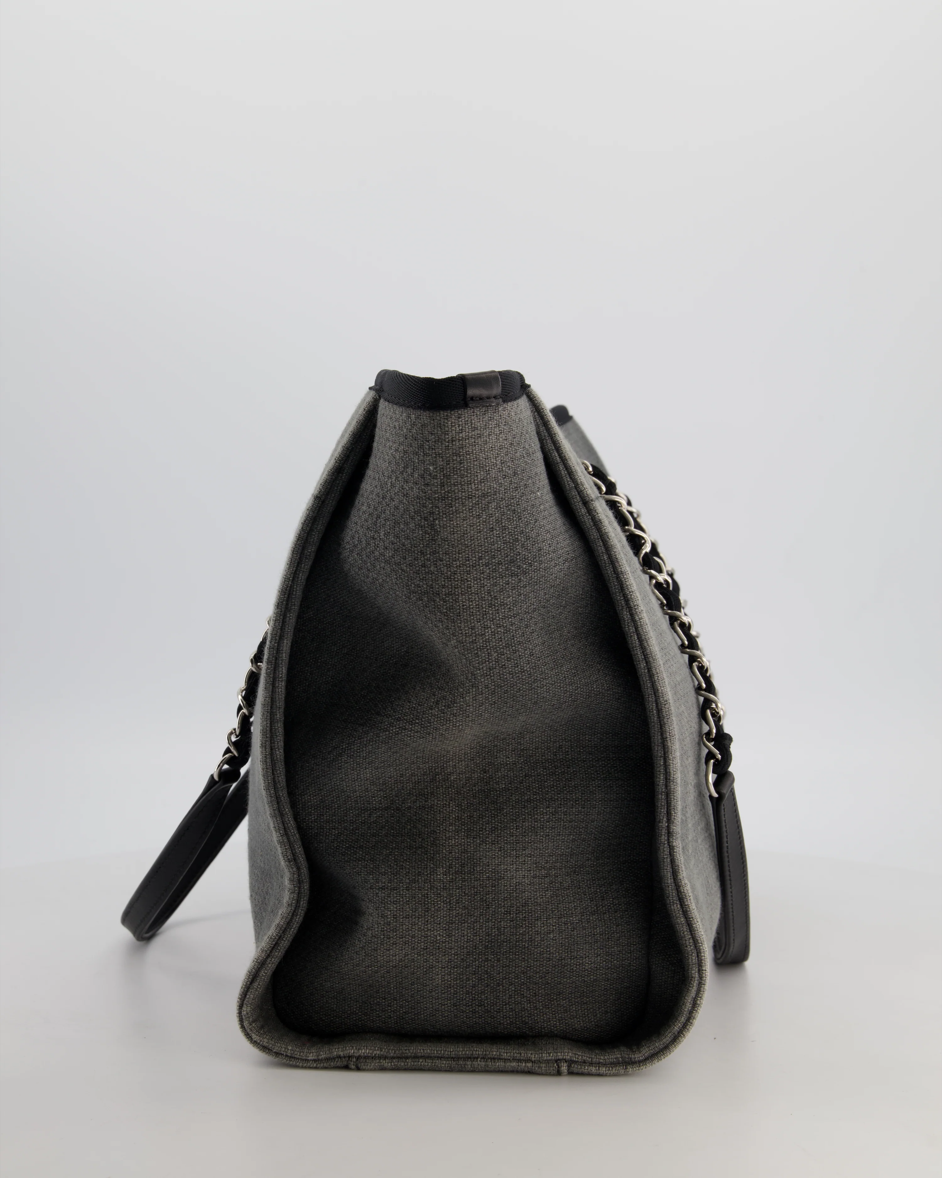 Chanel Grey Black Small Canvas Deauville Tote Bag with Silver Hardware - Image 8