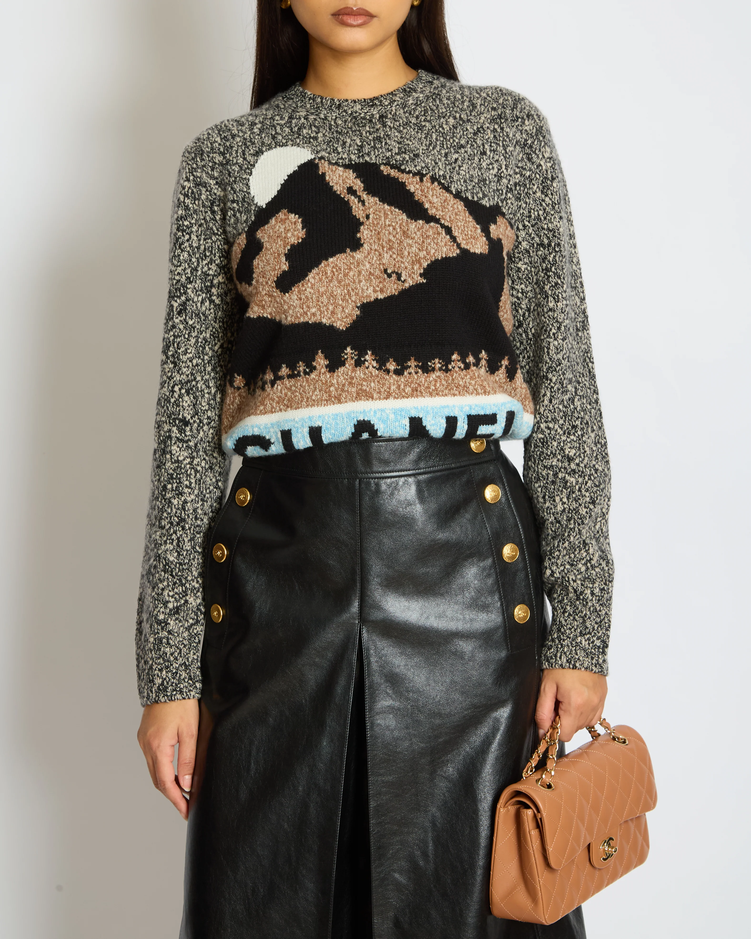 Chanel 24N Grey, Brown and Blue Mountain Cashmere and Wool Jumper with Logo Detail Size FR 36 (UK 8) - Image 2