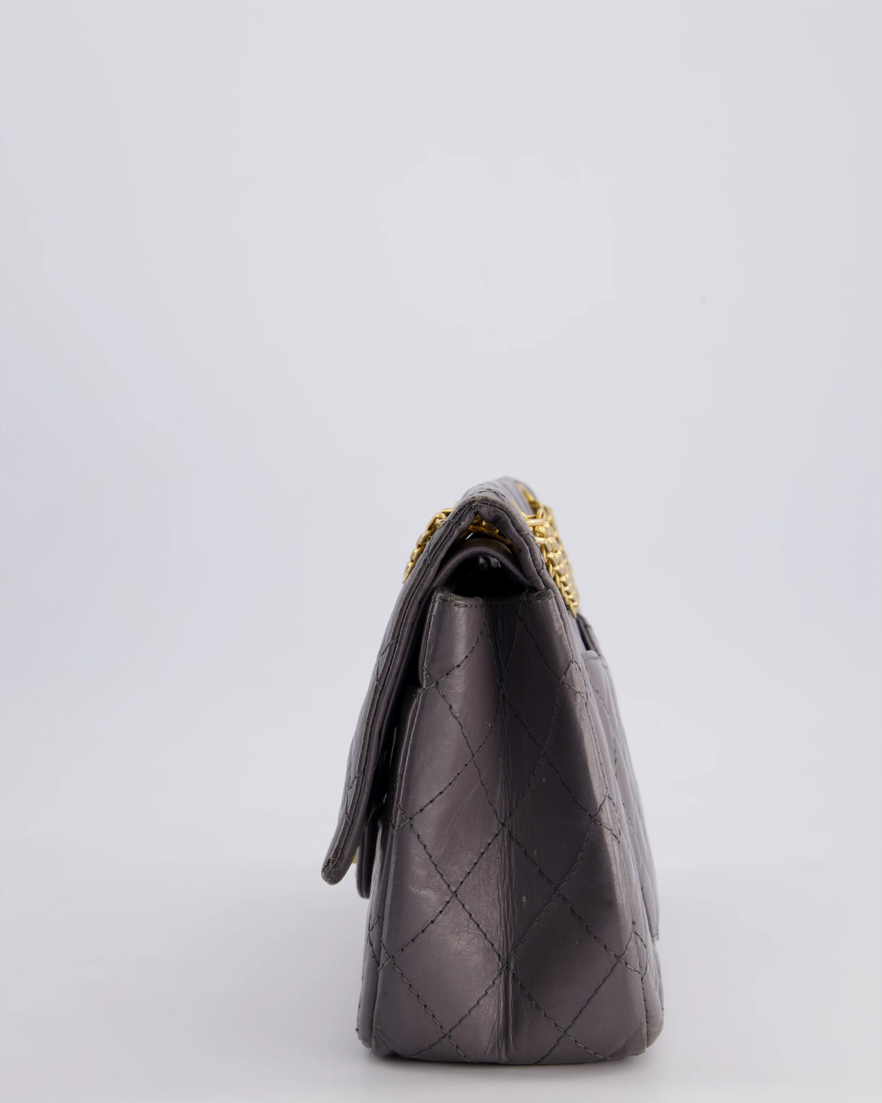 Chanel Grey Medium Reissue 2.55 Double Flap Bag in Quilted Crumpled Calfskin with Aged Gold Hardware - Image 10