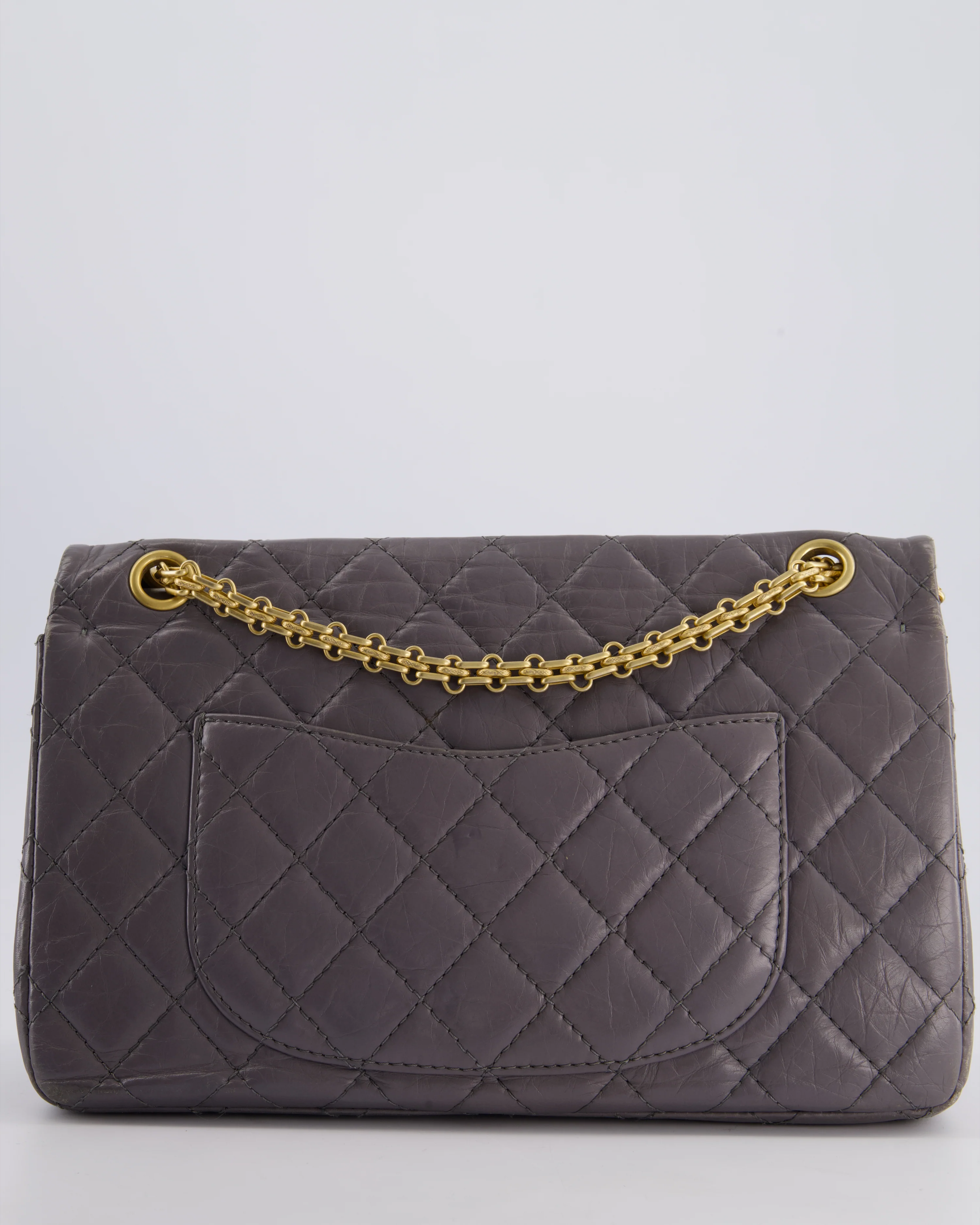 Chanel Grey Medium Reissue 2.55 Double Flap Bag in Quilted Crumpled Calfskin with Aged Gold Hardware - Image 8