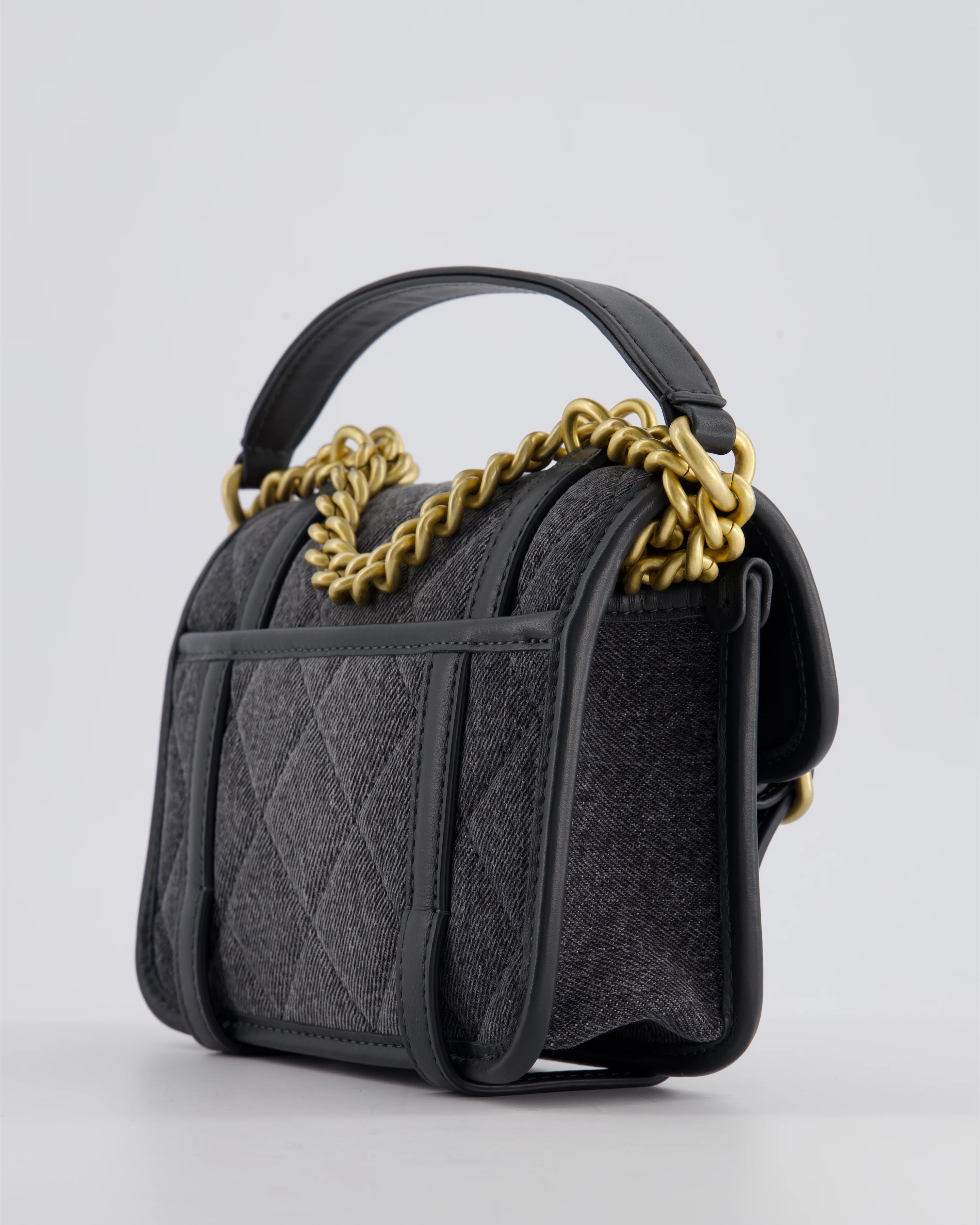 Chanel Grey Mini Denim Flap Bag with Brushed Gold Hardware and Charm Detail - Image 17