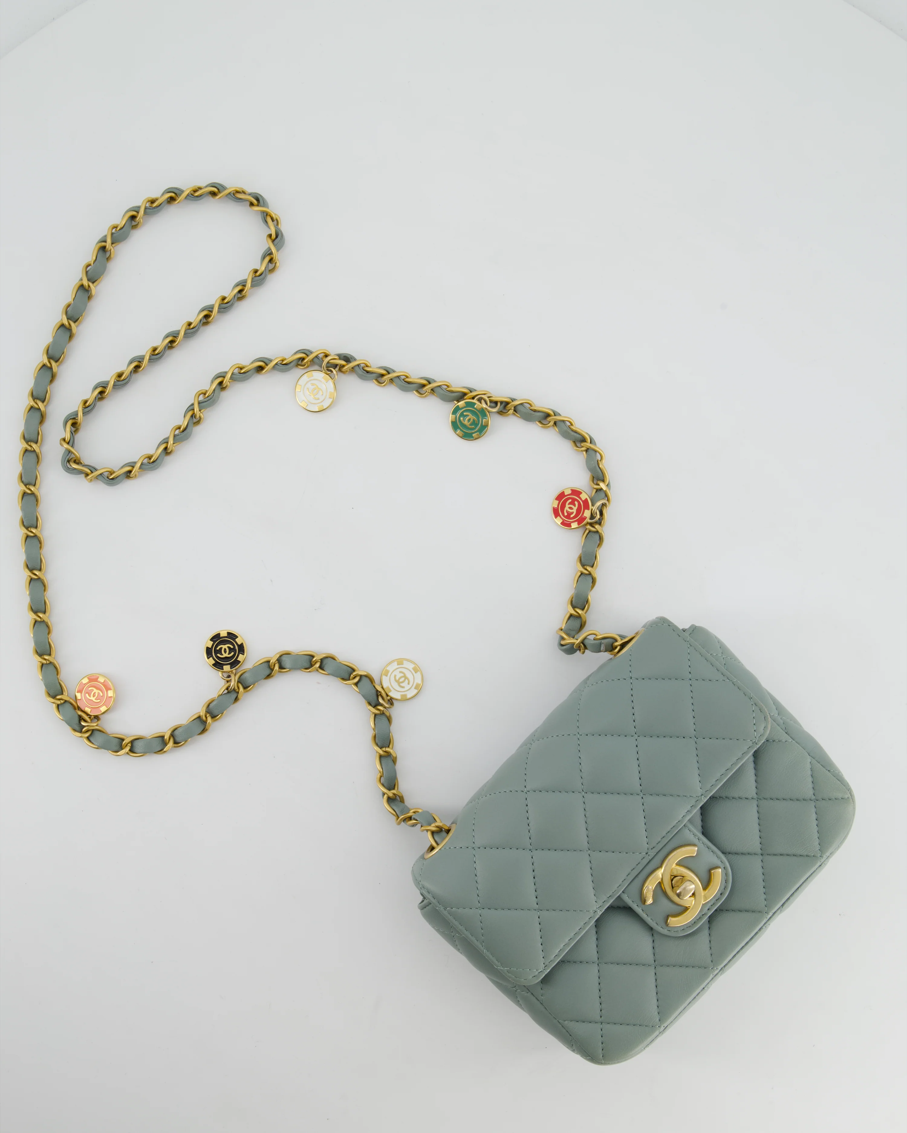Chanel Grey Mini Flap Bag With Multicolour Coin Details and Brushed Gold Hardware - Image 4