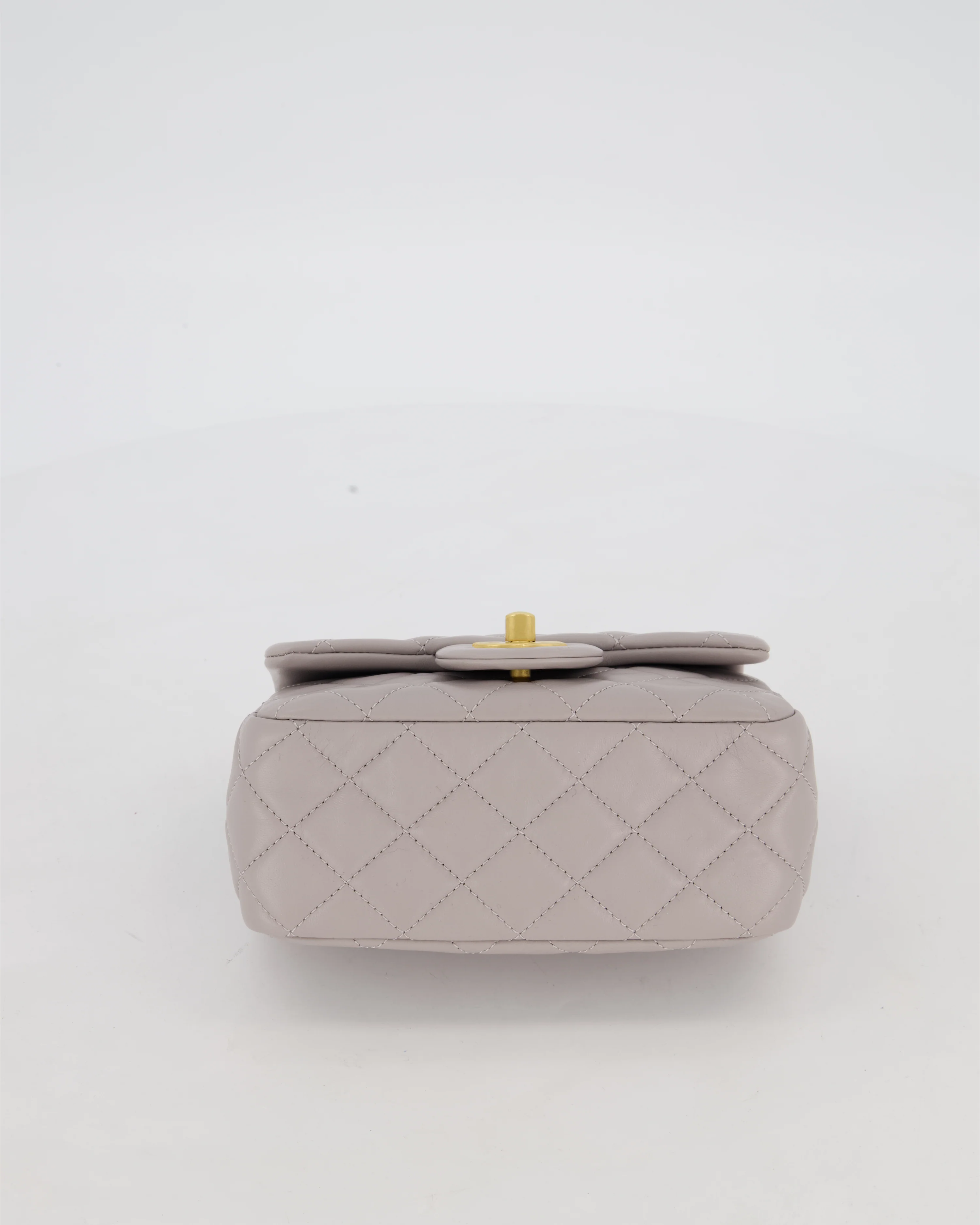 *HOT* Chanel Light Grey Pearl Crush Mini Flap Bag In Lambskin Leather With Gold Hardware - Image 19