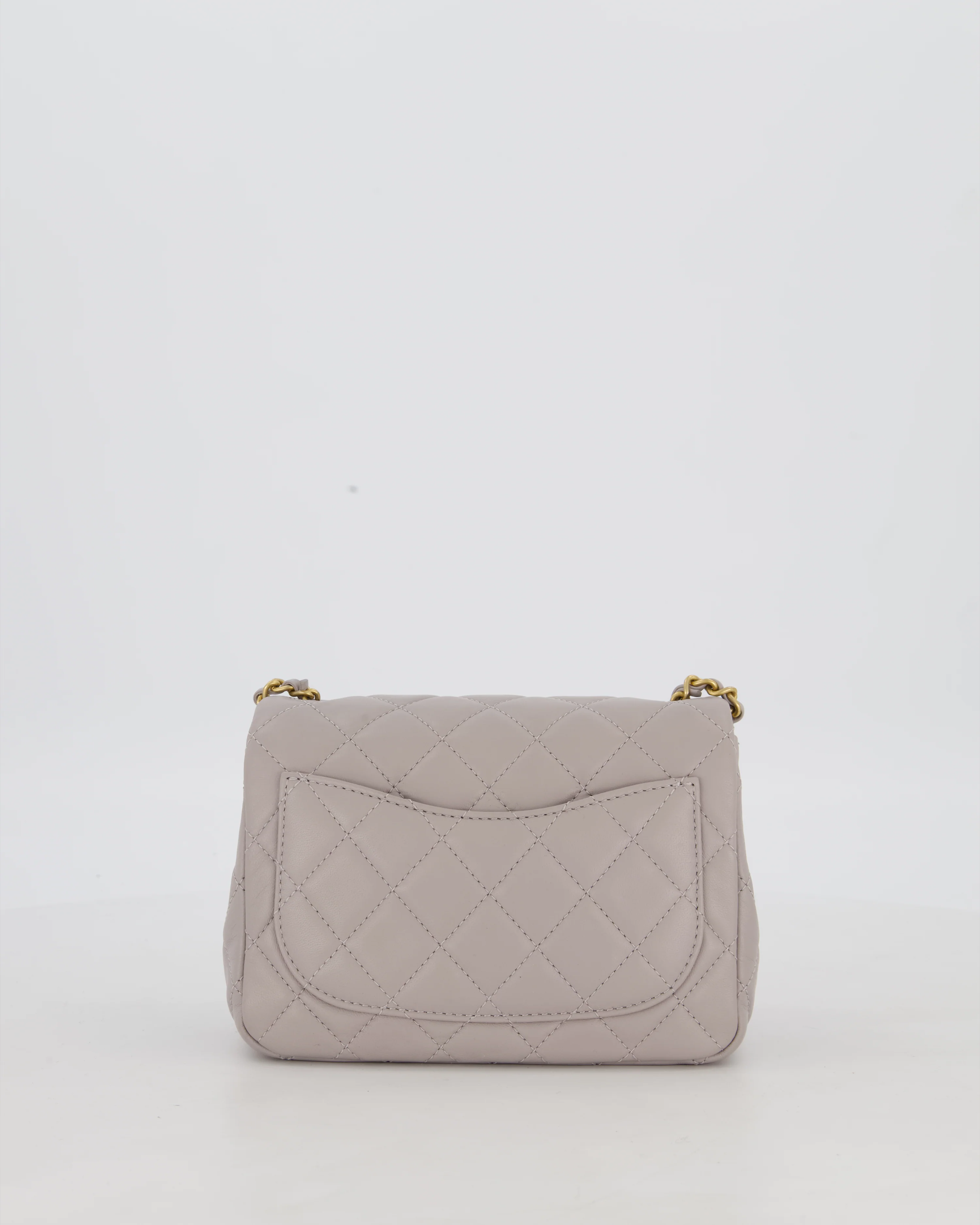 *HOT* Chanel Light Grey Pearl Crush Mini Flap Bag In Lambskin Leather With Gold Hardware - Image 6