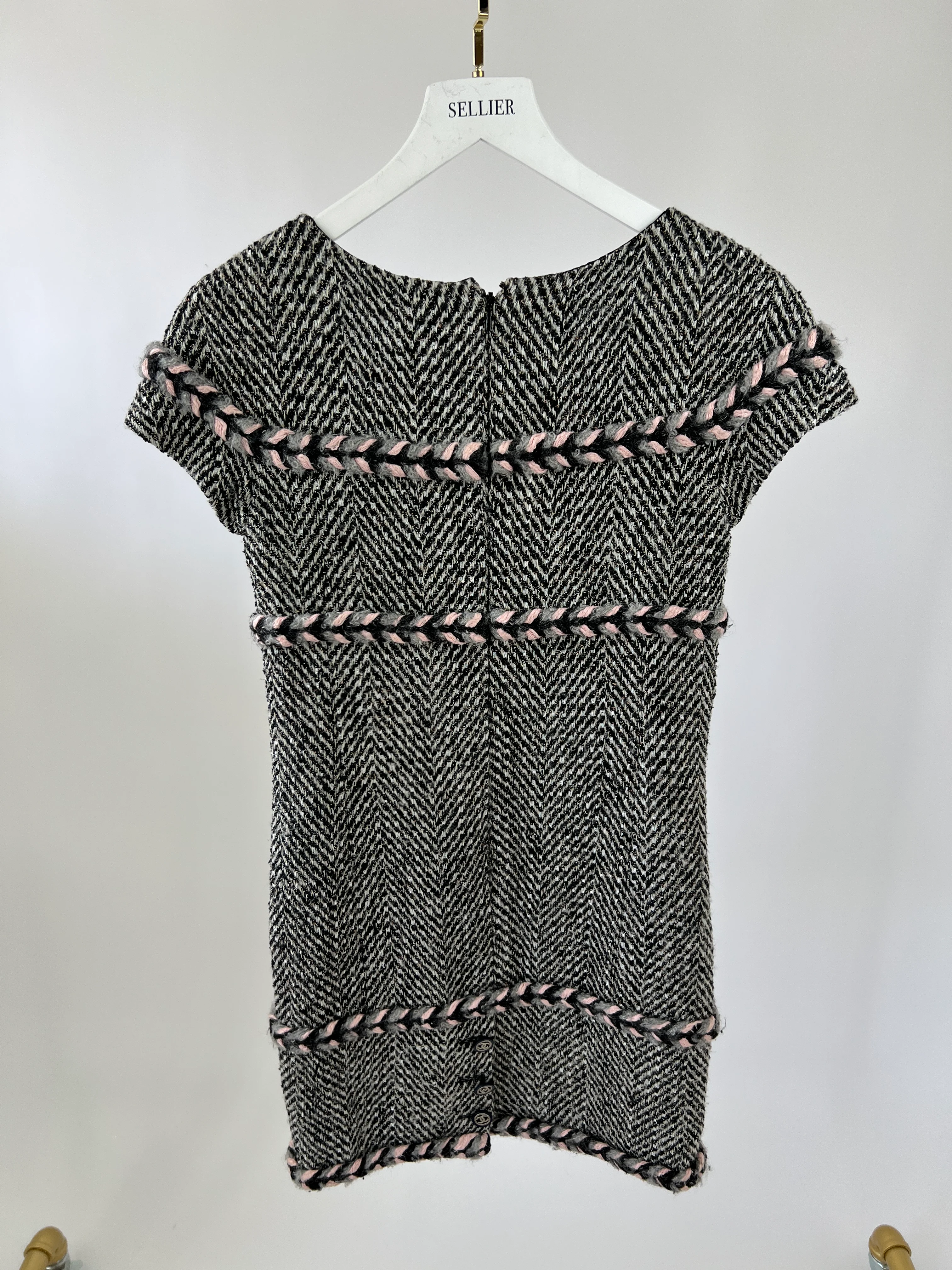 Chanel Grey, Pink Tweed Dress with Plated Trim Detail FR 34 (UK 6) - Image 11