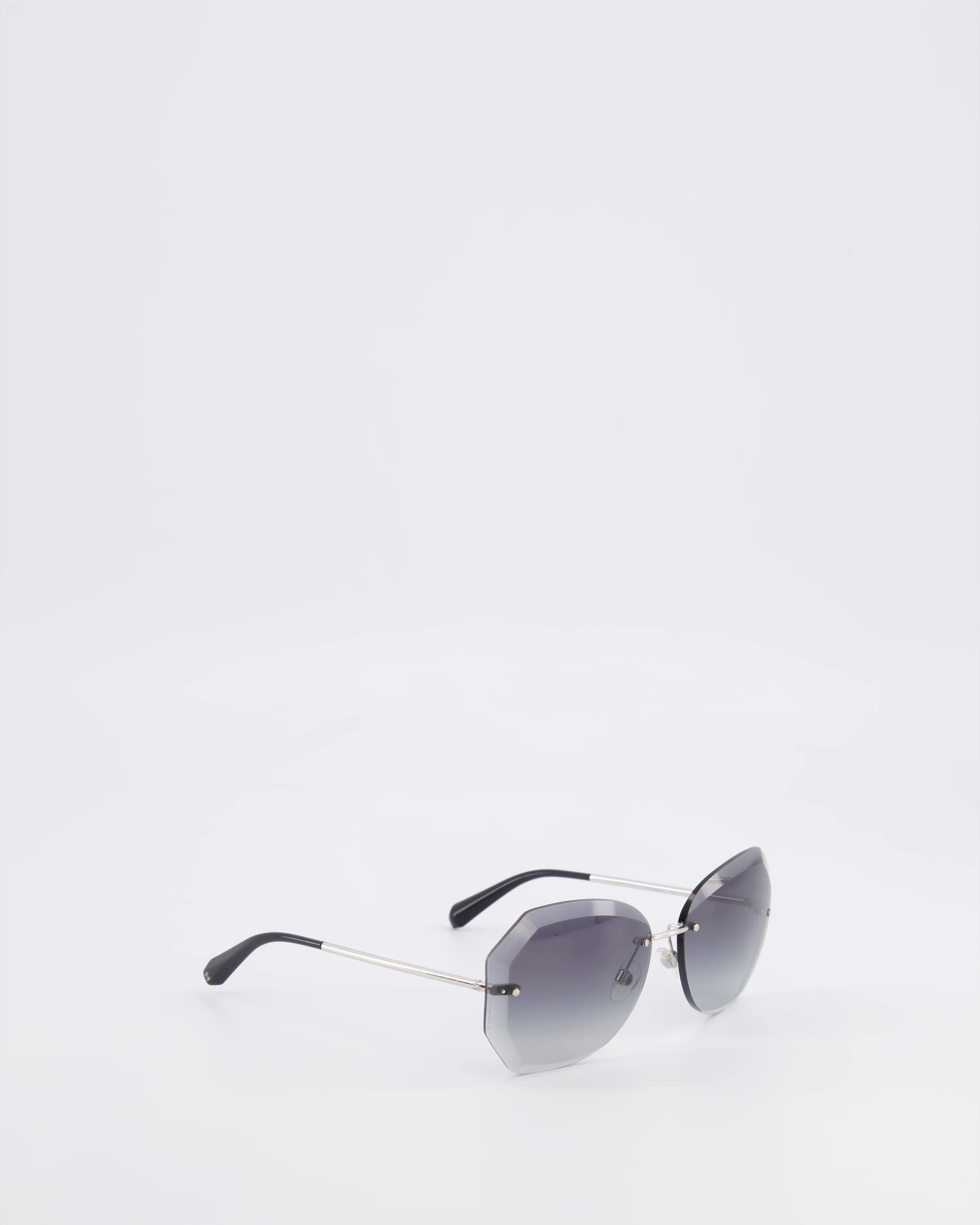 Chanel Grey Rimless Sunglasses with Geometric Gradient Lenses