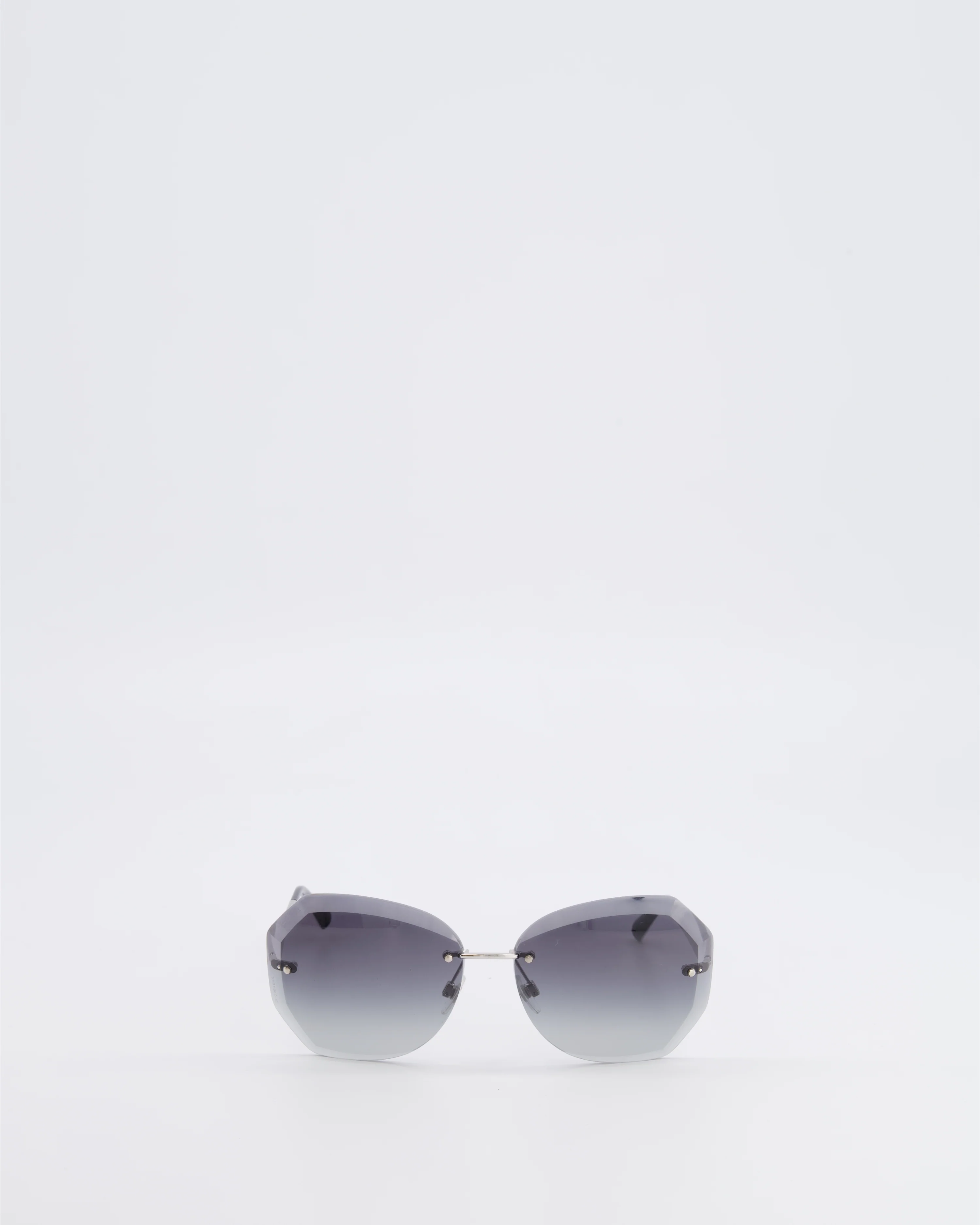Chanel Grey Rimless Sunglasses with Geometric Gradient Lenses - Image 3