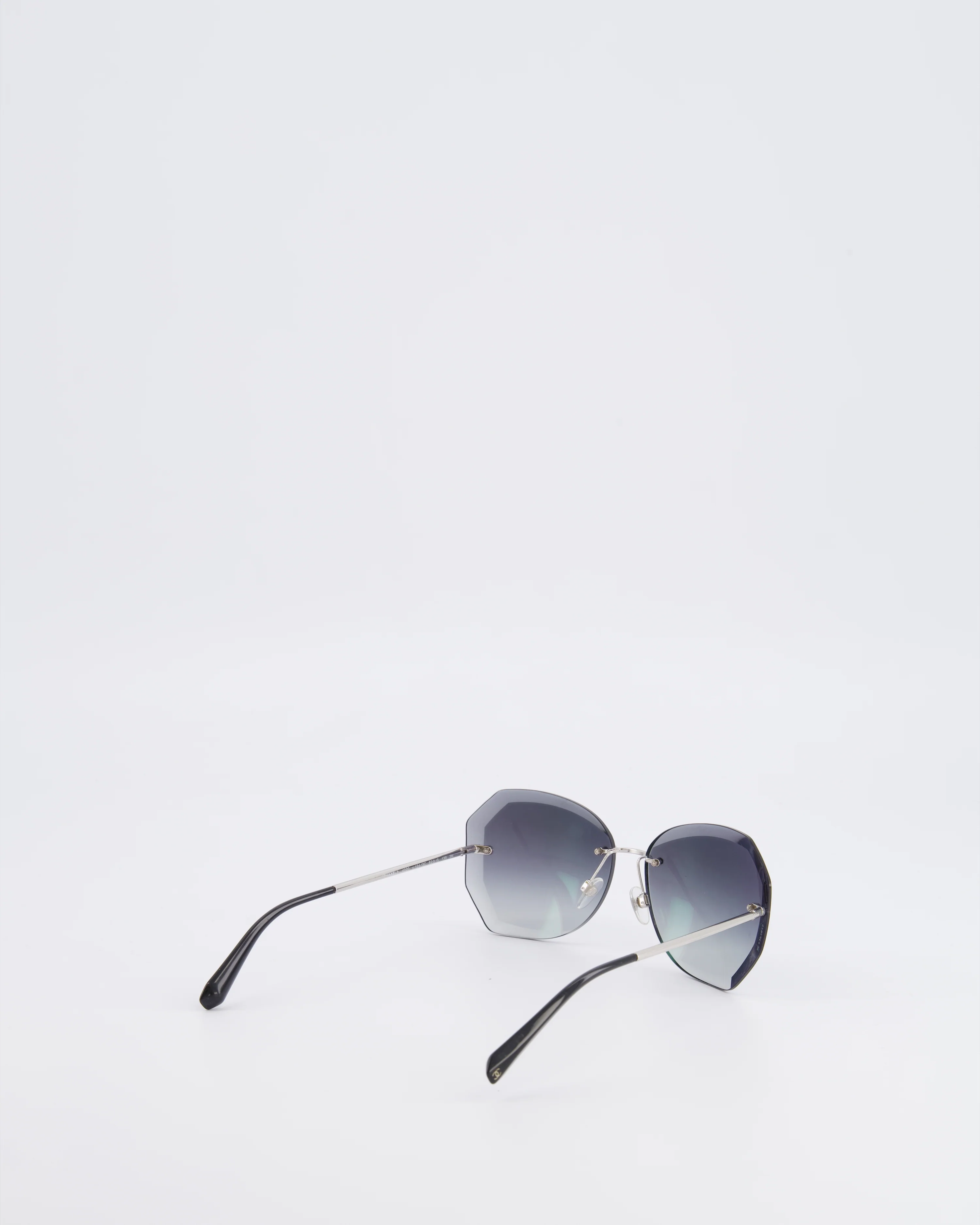 Chanel Grey Rimless Sunglasses with Geometric Gradient Lenses - Image 4