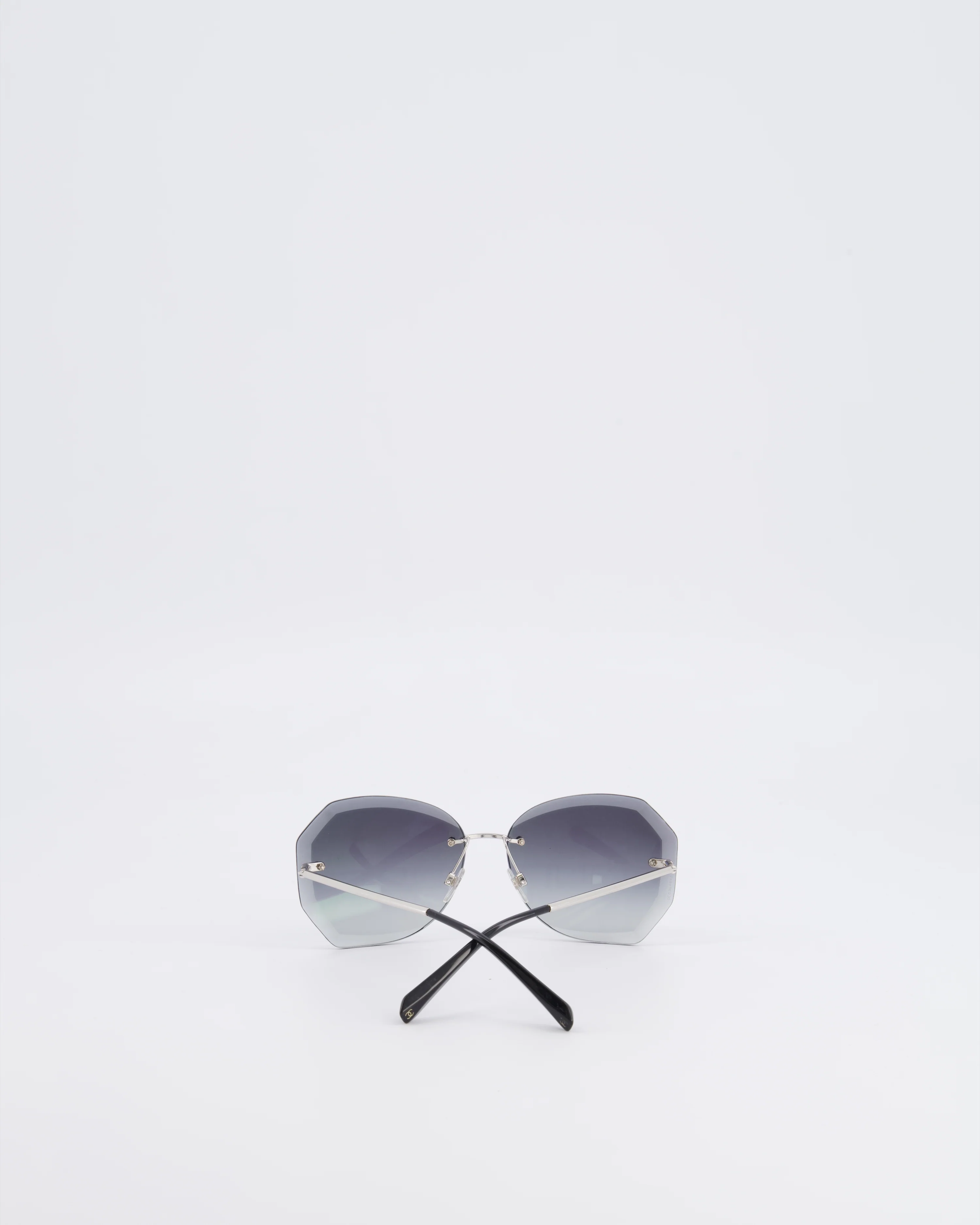 Chanel Grey Rimless Sunglasses with Geometric Gradient Lenses - Image 7