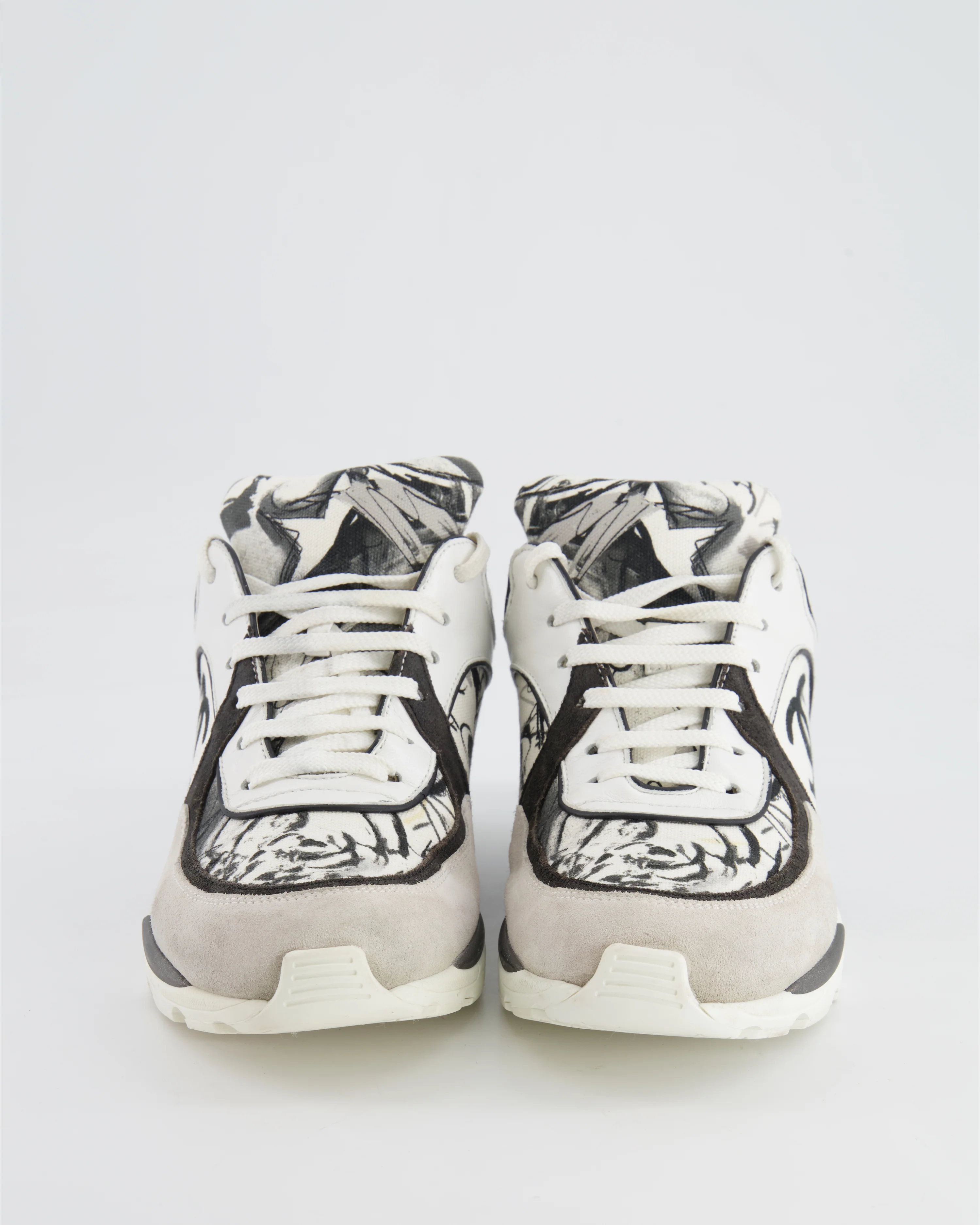 Chanel Grey, White, Black Leather and Suede Graffiti CC Trainers Size EU 38.5 - Image 2