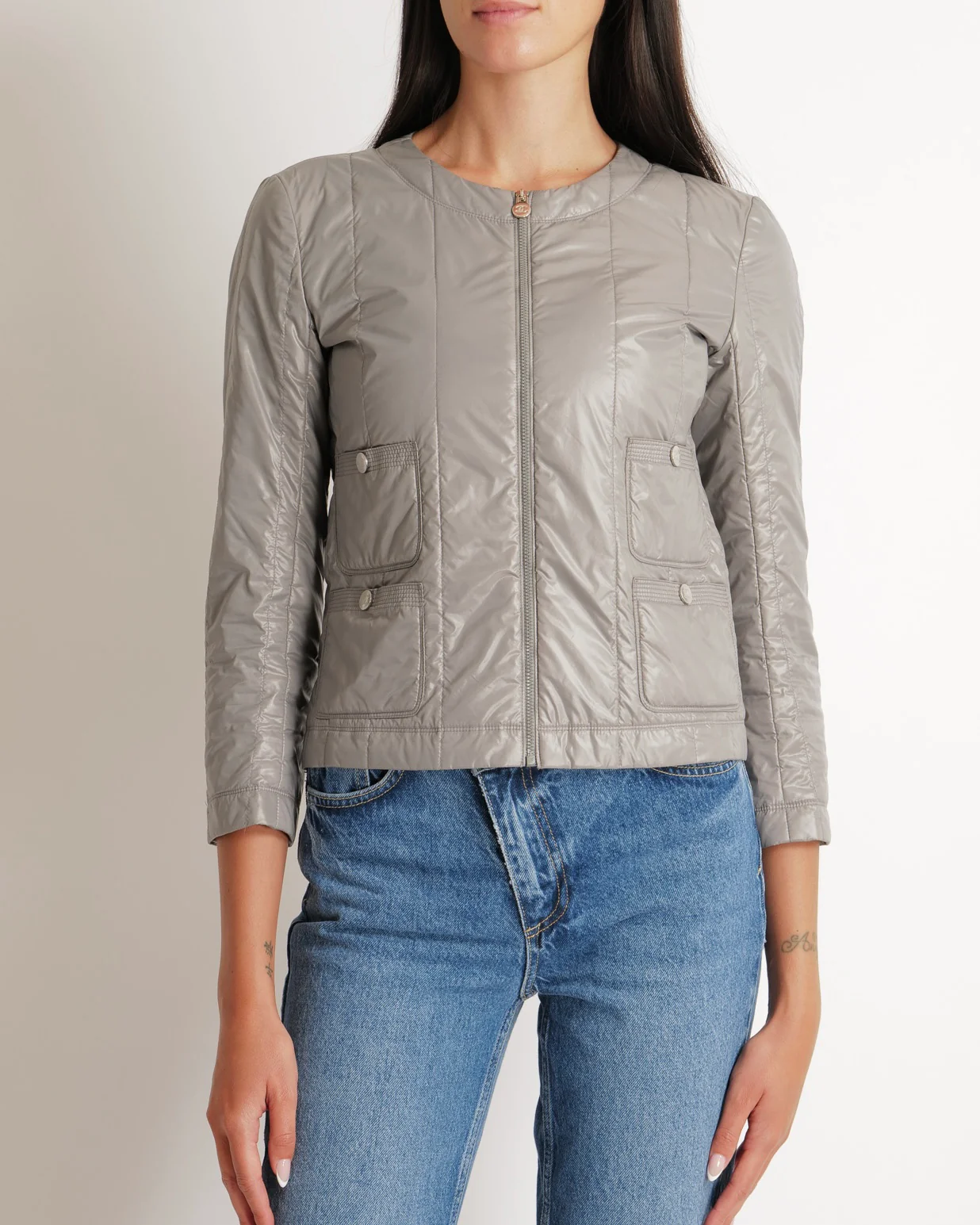 Chanel Grey Windbreaker Jacket with Silver CC Logo Buttons and Pocket Details Size FR 36 (UK 8) - Image 6