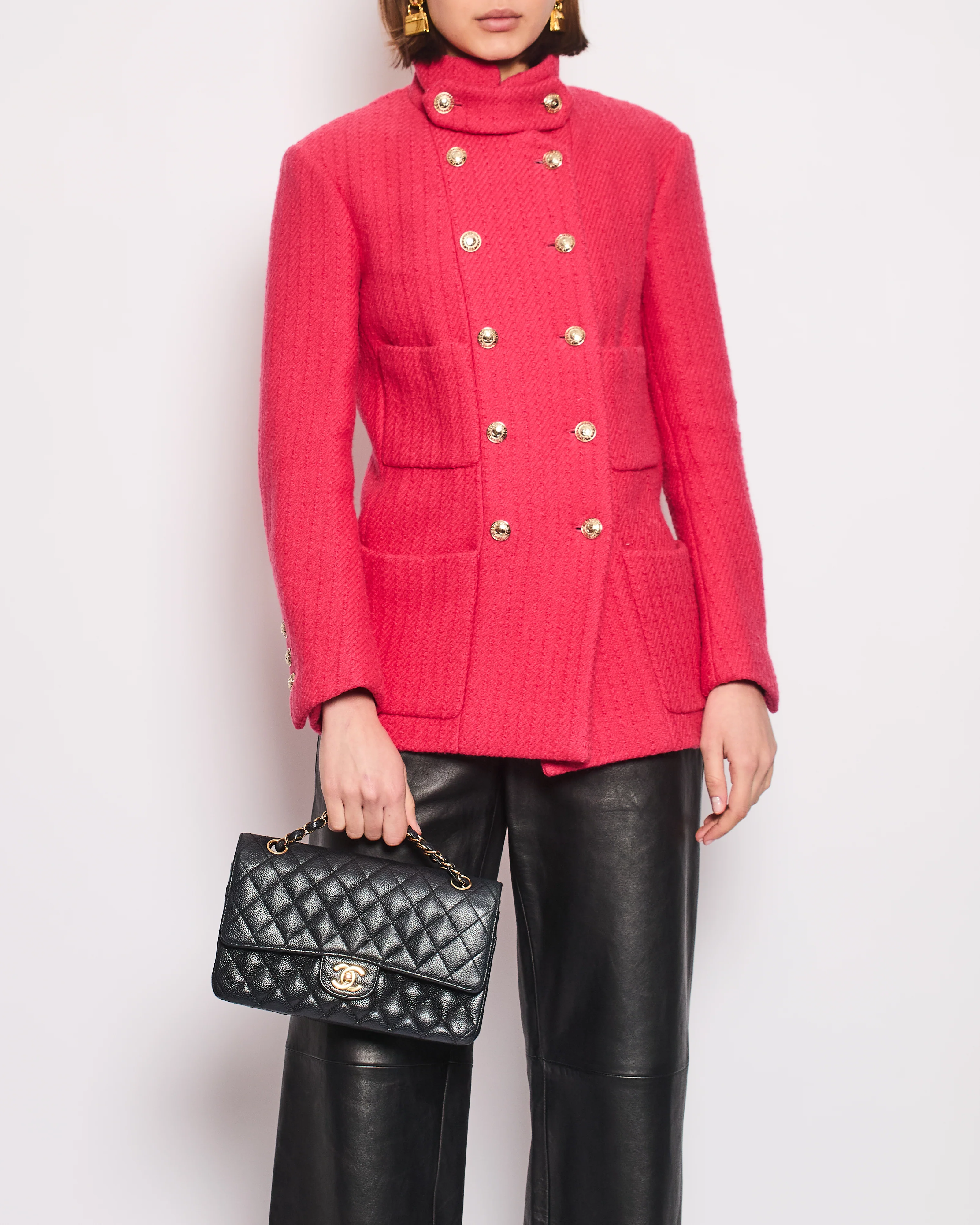 Chanel 20/A Hot Pink Long-Sleeve Tweed Jacket with Gold CC Button Detail Size 34 (UK 6) - Image 6