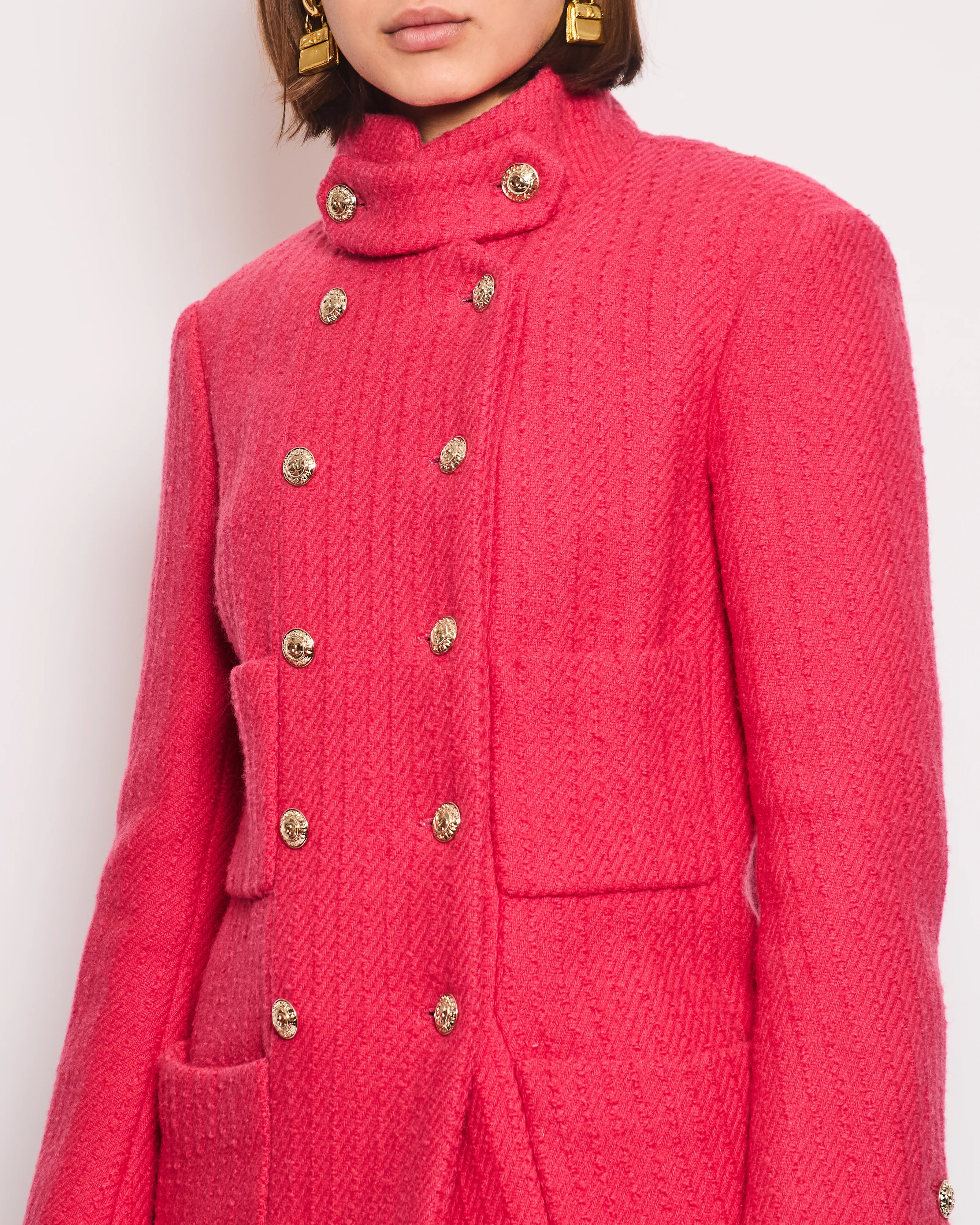 Chanel 20/A Hot Pink Long-Sleeve Tweed Jacket with Gold CC Button Detail Size 34 (UK 6) - Image 7