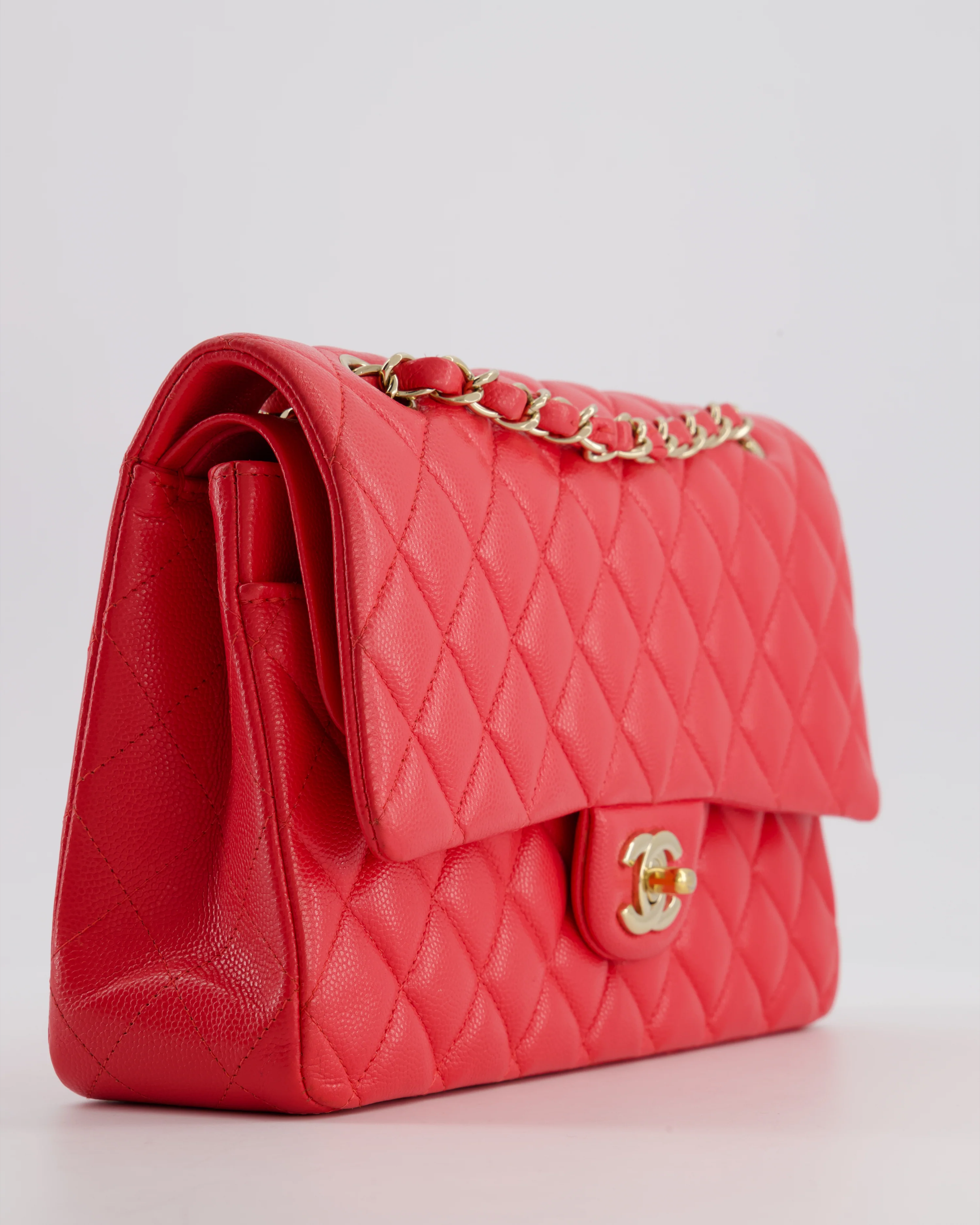 Chanel Iridescent Coral Red Classic Medium Double Flap Bag in Caviar Leather with Champagne Gold Hardware - Image 11