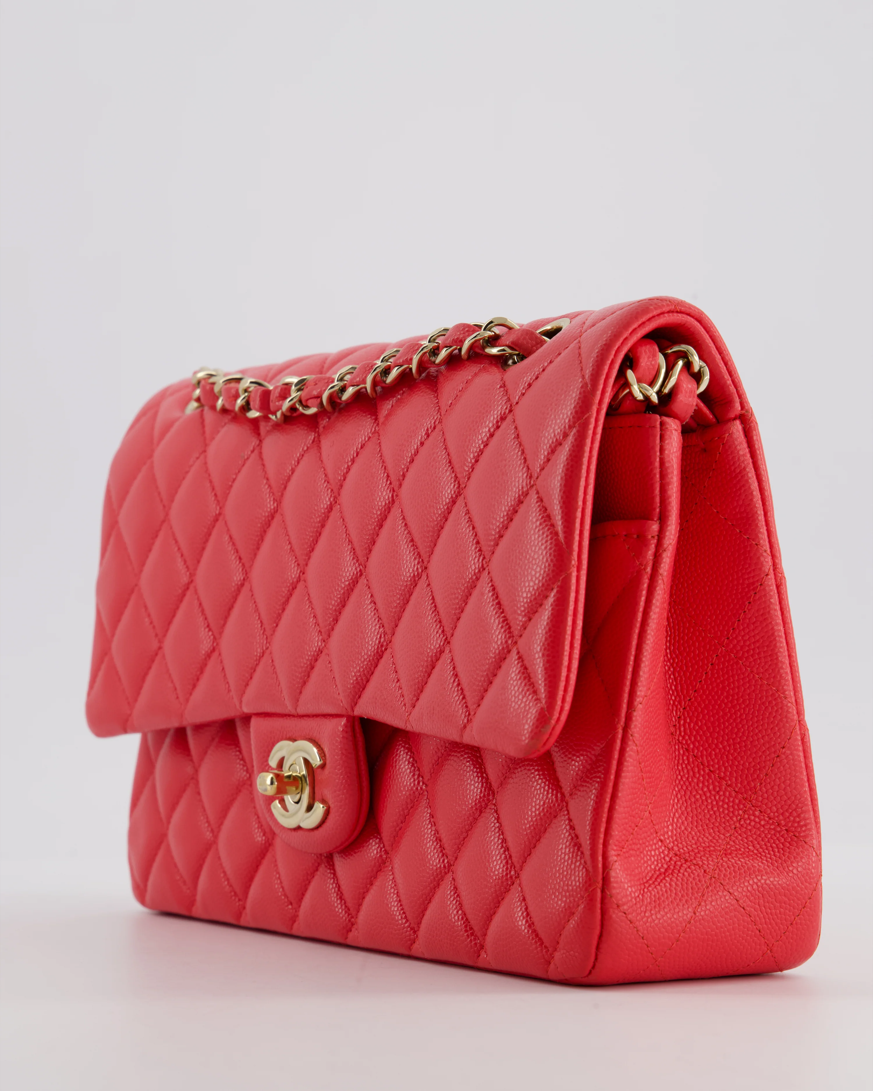 Chanel Iridescent Coral Red Classic Medium Double Flap Bag in Caviar Leather with Champagne Gold Hardware - Image 12