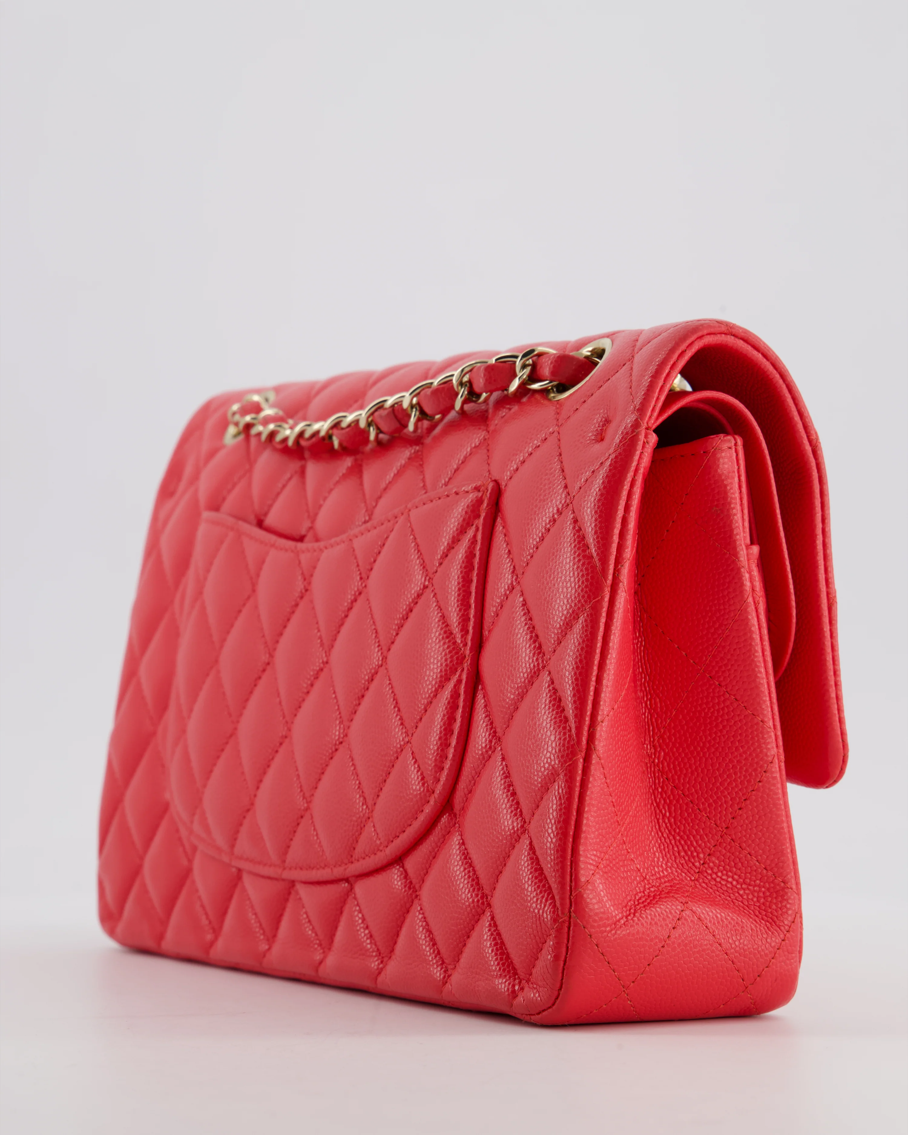 Chanel Iridescent Coral Red Classic Medium Double Flap Bag in Caviar Leather with Champagne Gold Hardware - Image 13