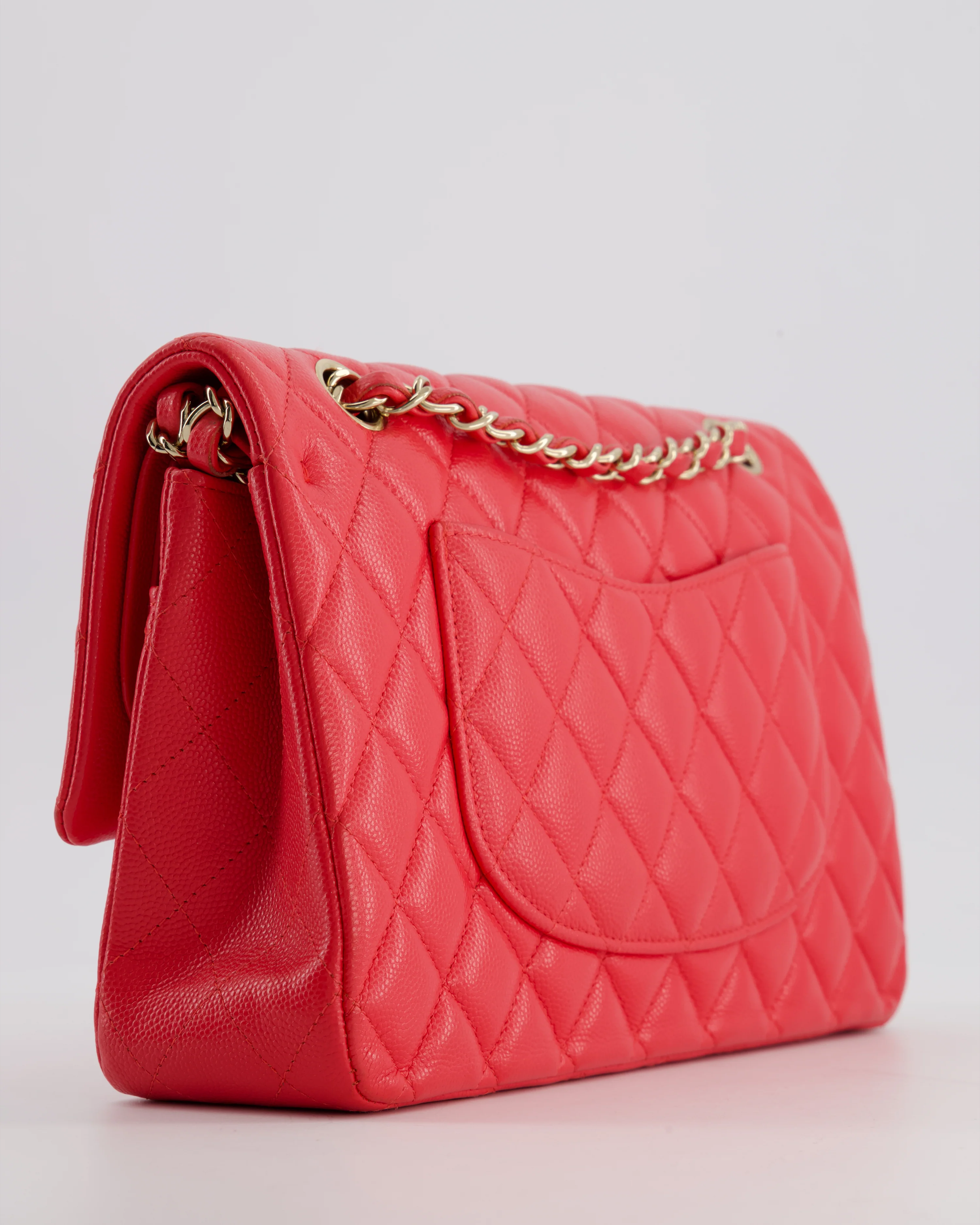 Chanel Iridescent Coral Red Classic Medium Double Flap Bag in Caviar Leather with Champagne Gold Hardware - Image 14