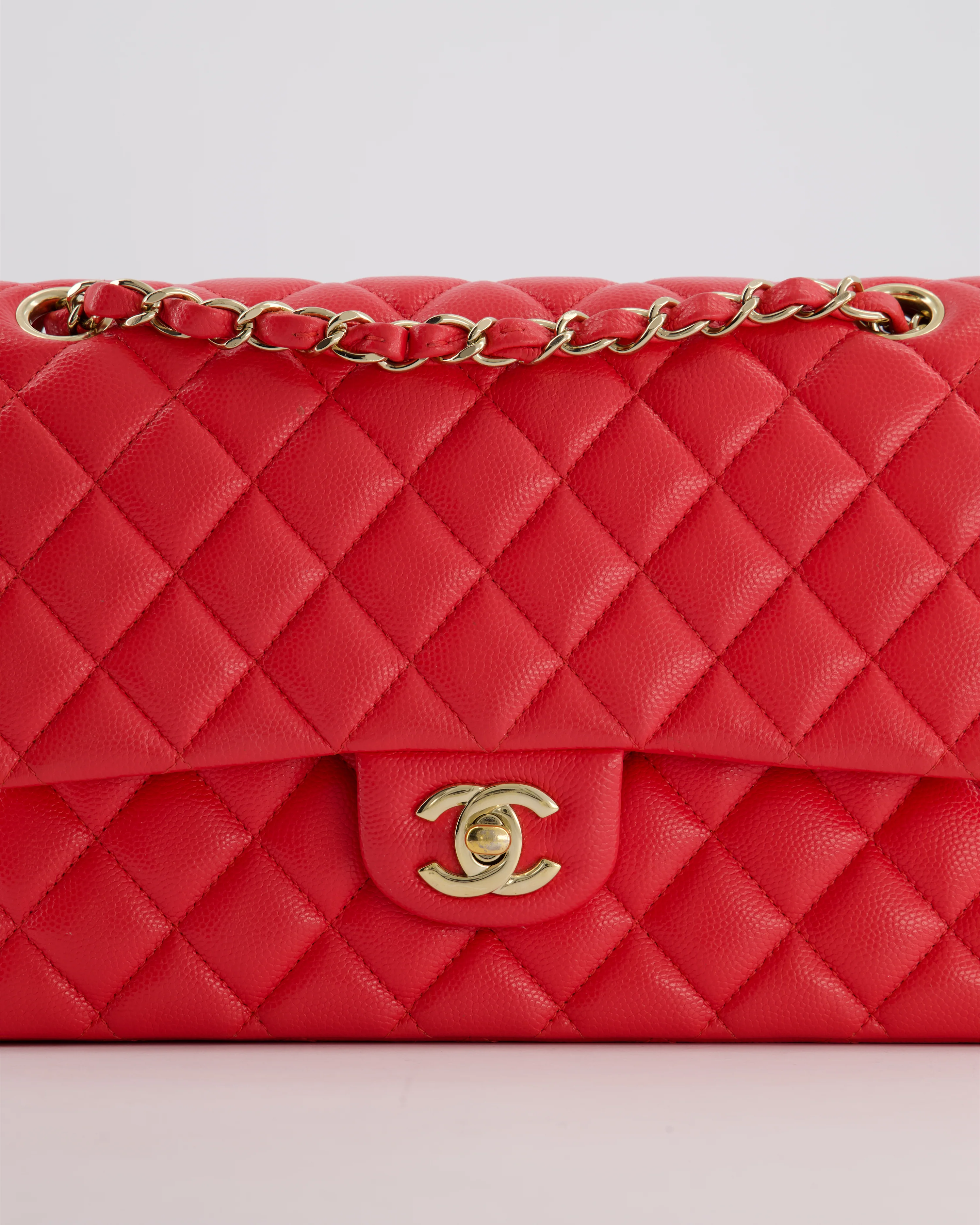 Chanel Iridescent Coral Red Classic Medium Double Flap Bag in Caviar Leather with Champagne Gold Hardware - Image 15
