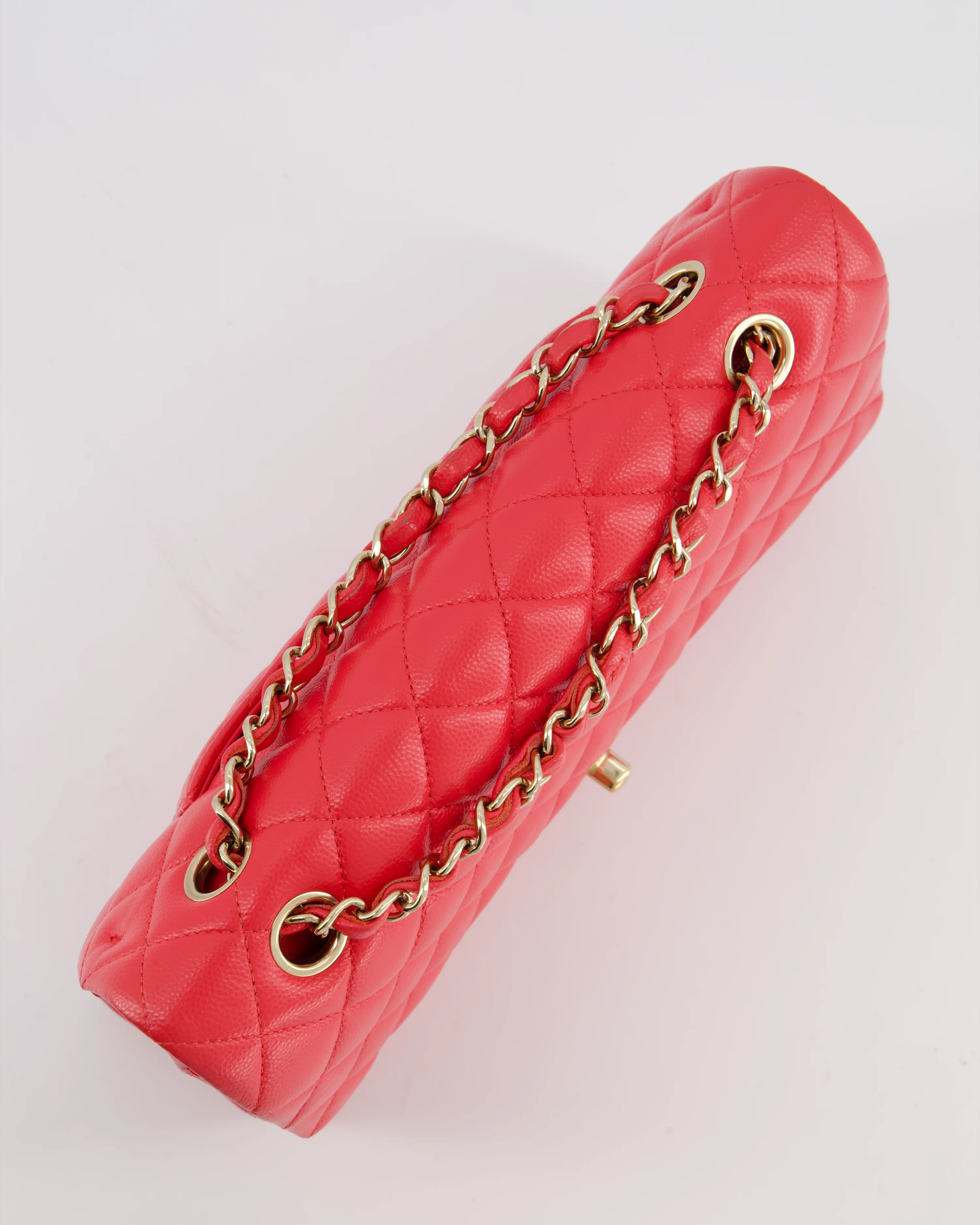 Chanel Iridescent Coral Red Classic Medium Double Flap Bag in Caviar Leather with Champagne Gold Hardware - Image 16