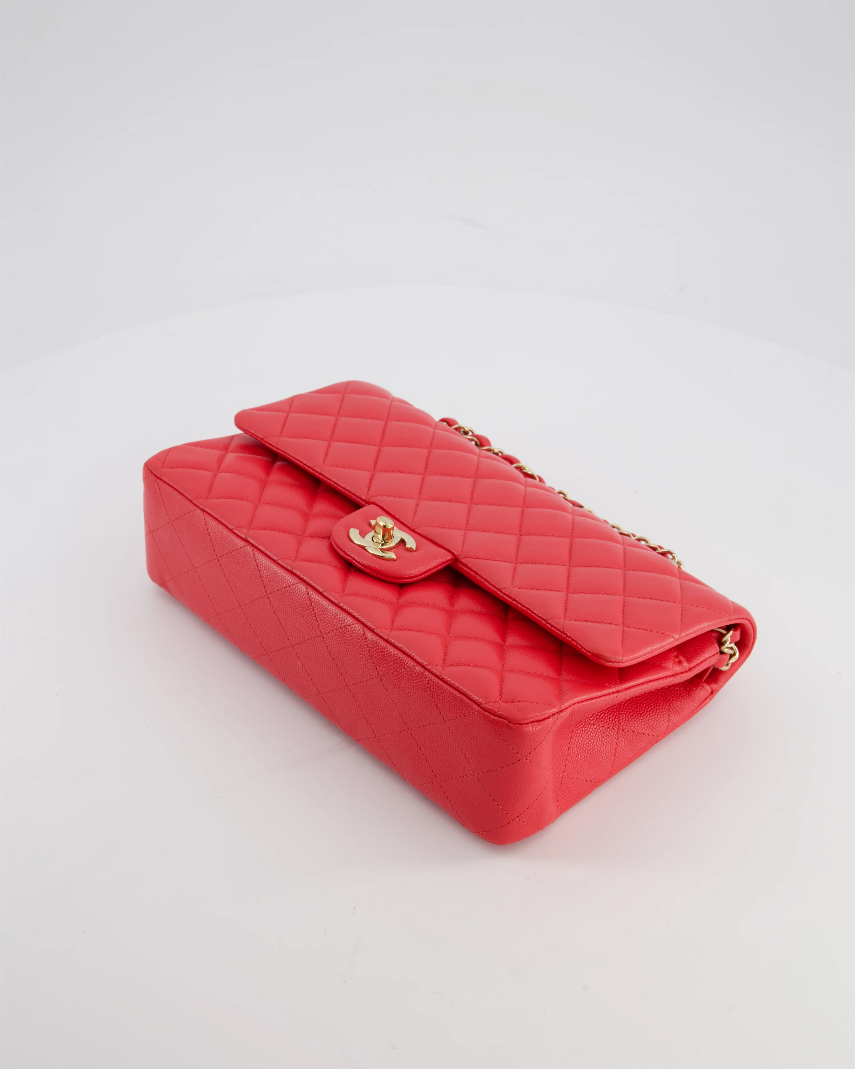 Chanel Iridescent Coral Red Classic Medium Double Flap Bag in Caviar Leather with Champagne Gold Hardware - Image 18