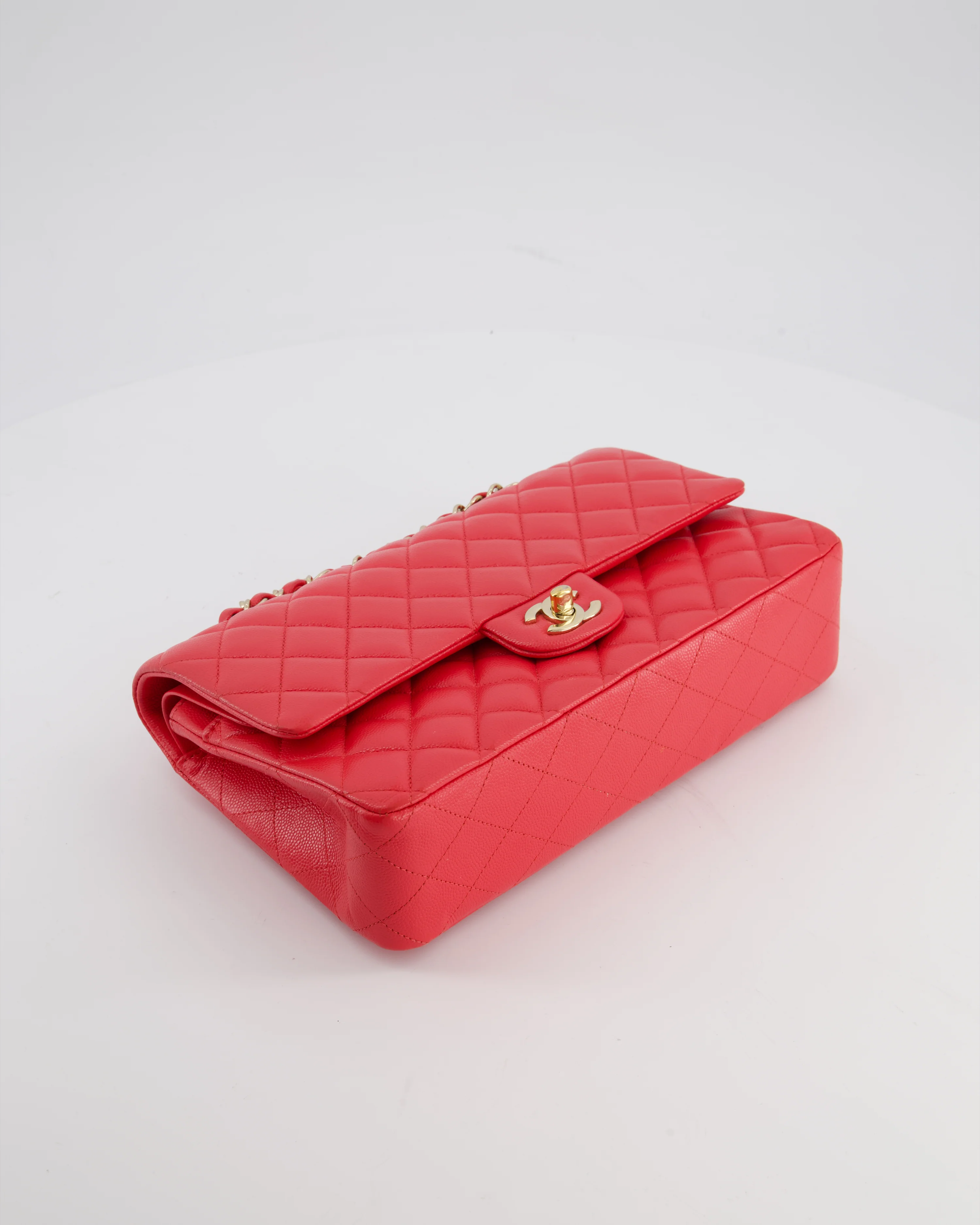 Chanel Iridescent Coral Red Classic Medium Double Flap Bag in Caviar Leather with Champagne Gold Hardware - Image 20