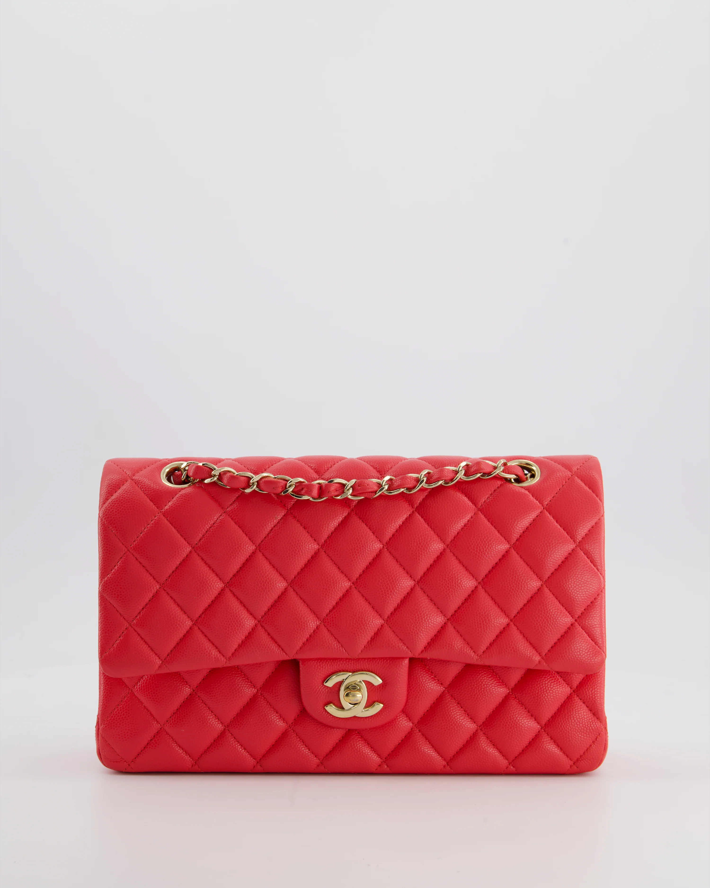 Chanel Iridescent Coral Red Classic Medium Double Flap Bag in Caviar Leather with Champagne Gold Hardware - Image 3