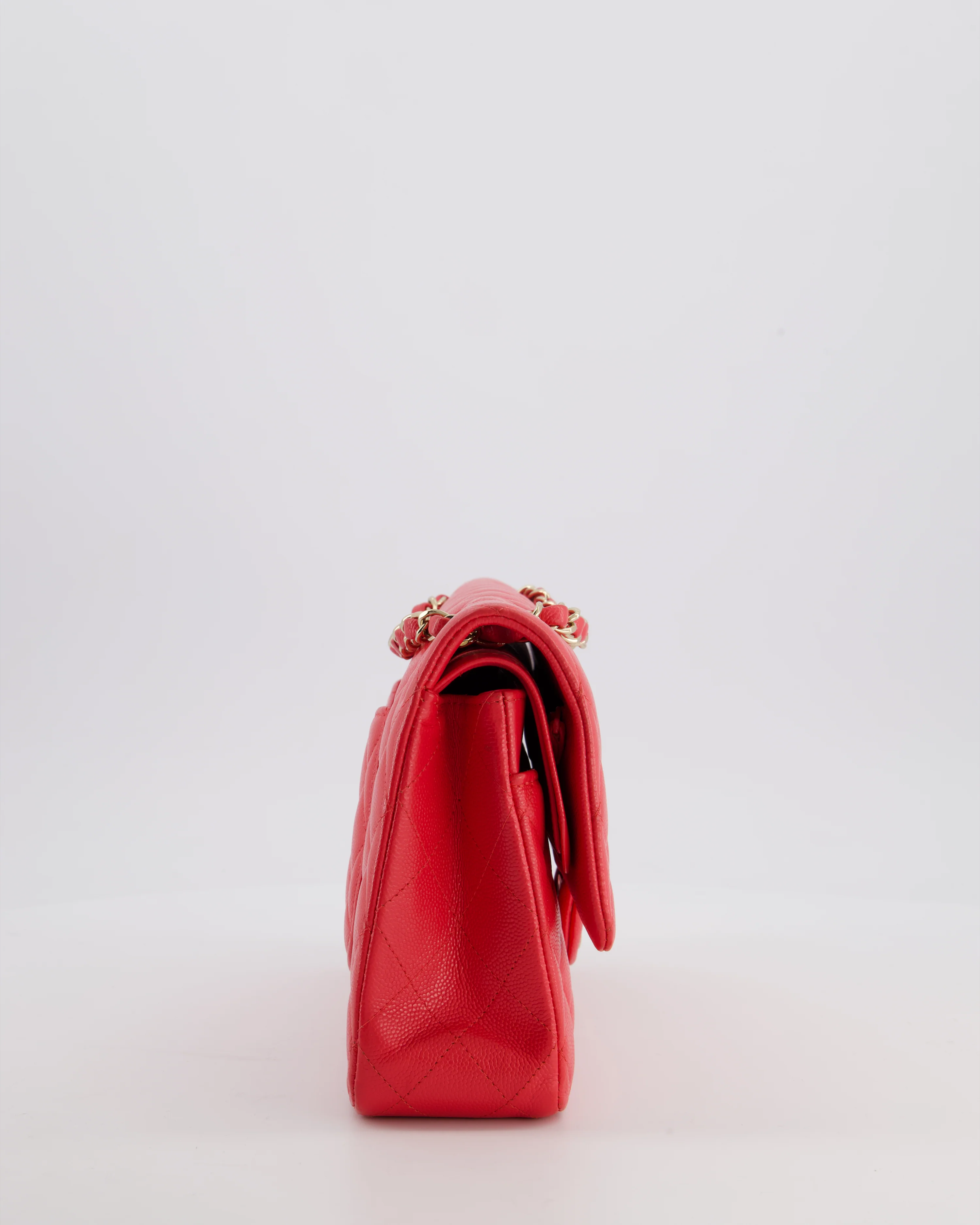 Chanel Iridescent Coral Red Classic Medium Double Flap Bag in Caviar Leather with Champagne Gold Hardware - Image 5