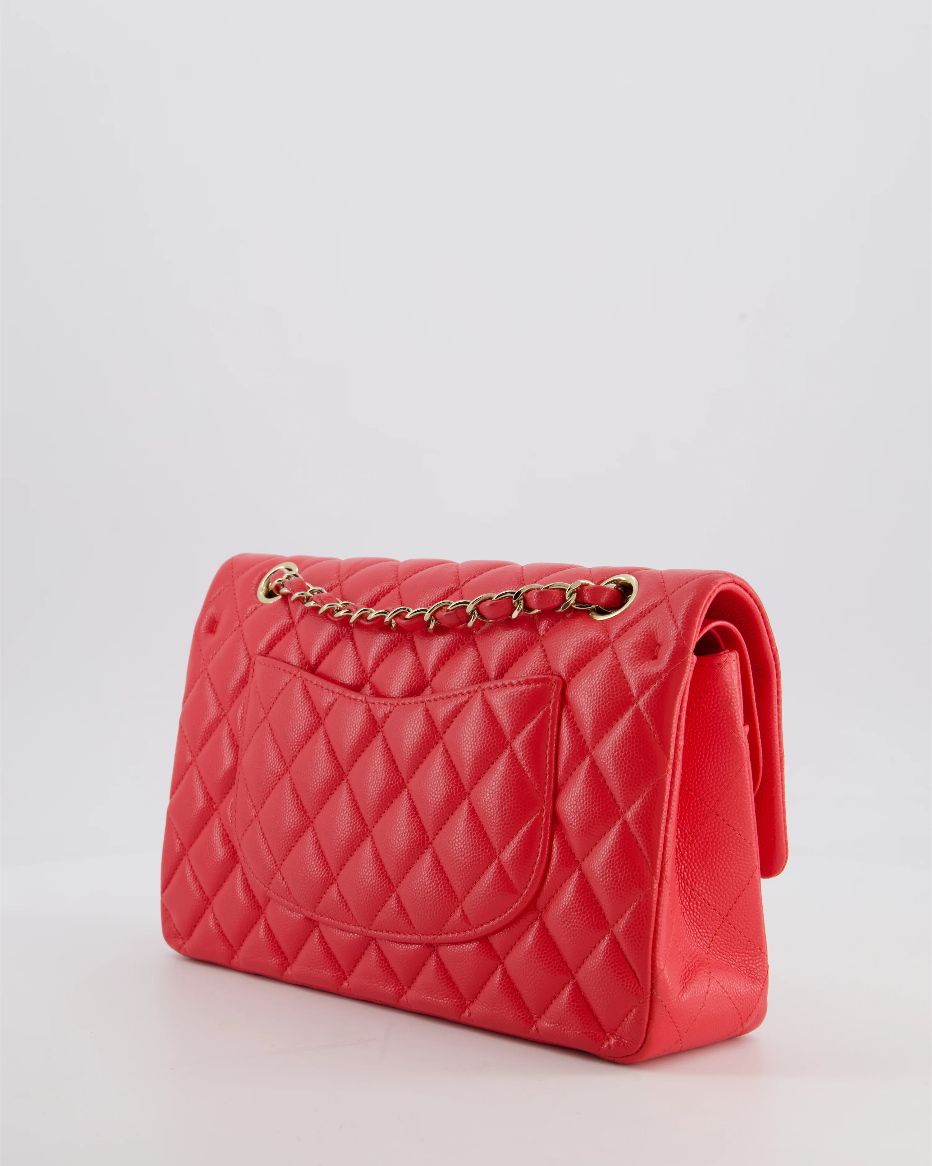 Chanel Iridescent Coral Red Classic Medium Double Flap Bag in Caviar Leather with Champagne Gold Hardware - Image 6